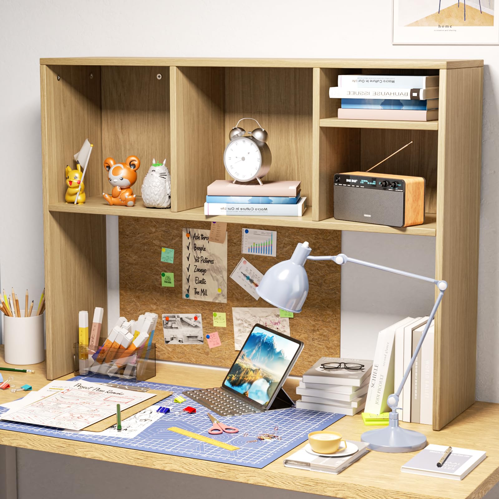 2-Tier 4-Shelf Desk Hutch Organizer - Wooden Desktop Bookshelf for Computer Desk, Office & Home - Perfect for Dorm Rooms, Workspaces & Small Spaces Storage Solutions