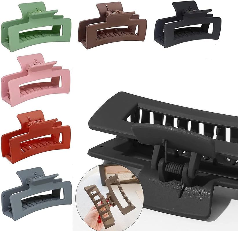 6-Piece Matte Rectangular Hair Clips for Women & Girls - Non-Slip Large Plastic Claw Clips in Multicolor - Perfect for School, Work, and Everyday Hairstyling