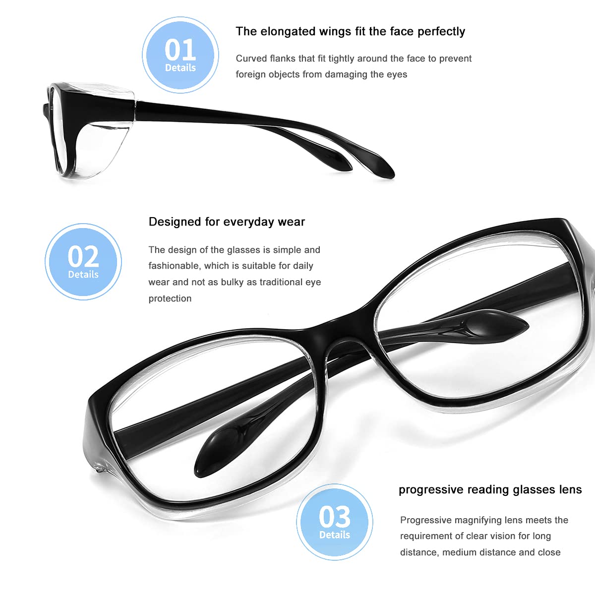 Dollger Safety Reading Glasses 1.0 1.5 2.0 Progressive Multifocal - Anti-Fog, Blue Light Blocking, ANSI Certified - Perfect for Computer Work, DIY Projects & Workshop Safety