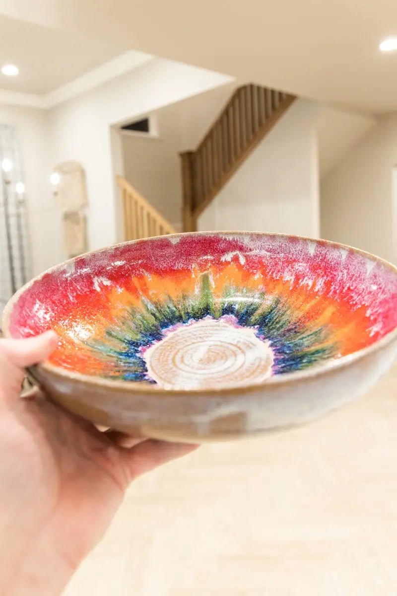 XXL Serving Bowl - Vibrant Rainbow & Creamy Flair - Perfect for Parties, Family Dinners & Entertaining Guests