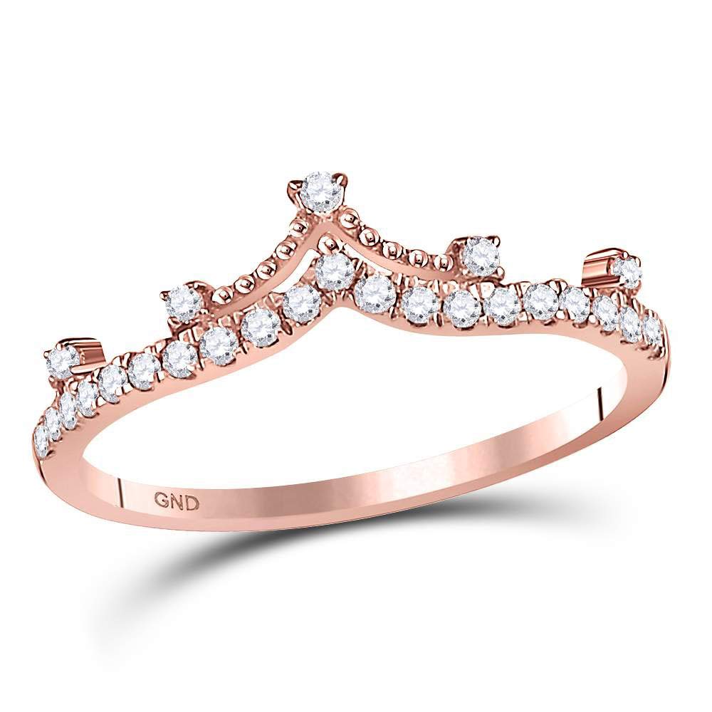 10K Rose Gold Women's Diamond Crown Tiara Fashion Band Ring - 1/5 Cttw Natural Round White Diamonds in Prong Setting | Elegant Jewelry Gift for Brides, Prom, Pageants & Special Occasions