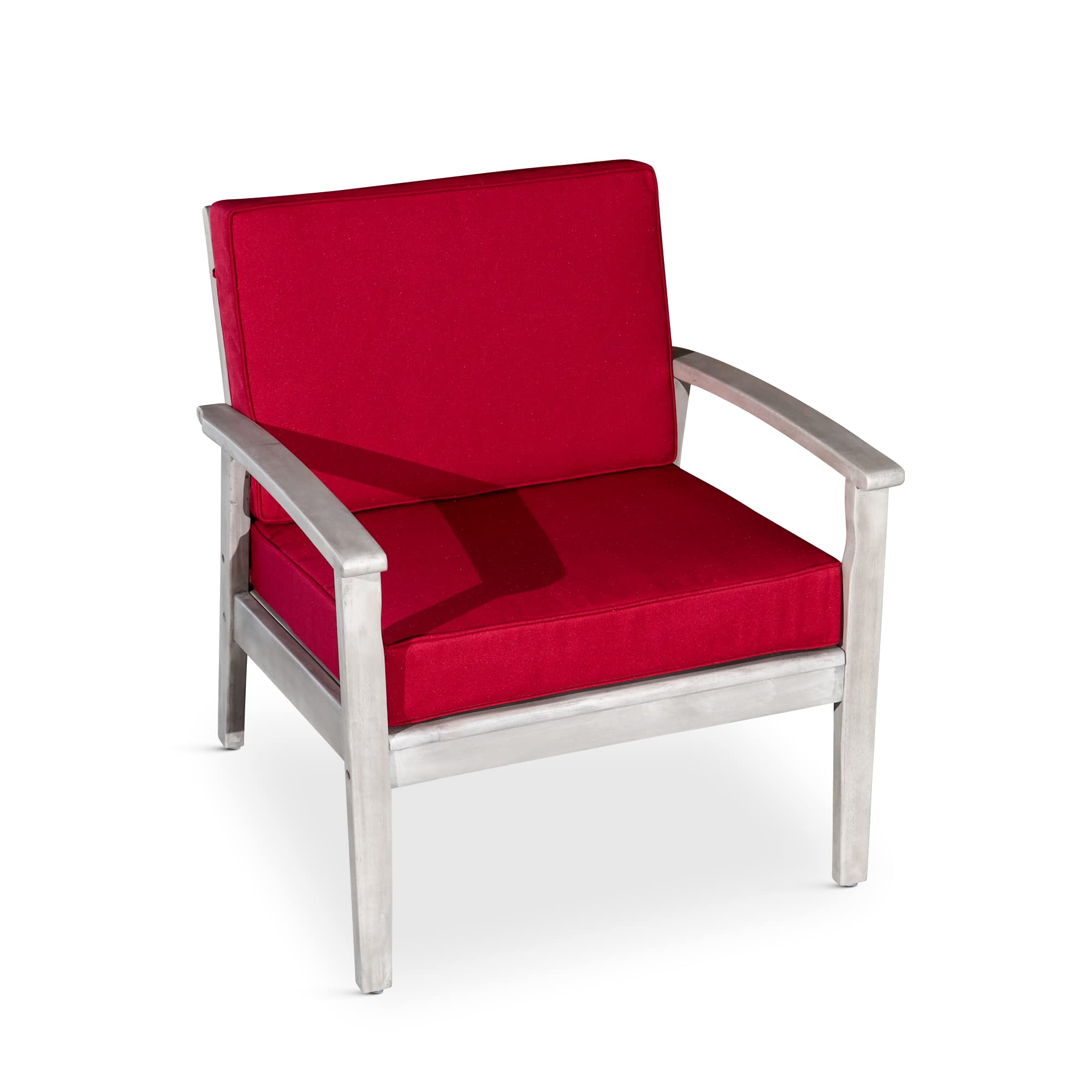 DTY Outdoor Living Longs Peak Deep Seat Eucalyptus Chair - Silver Gray Finish with Burgundy Cushions | Patio, Garden, Deck & Backyard Relaxation Furniture