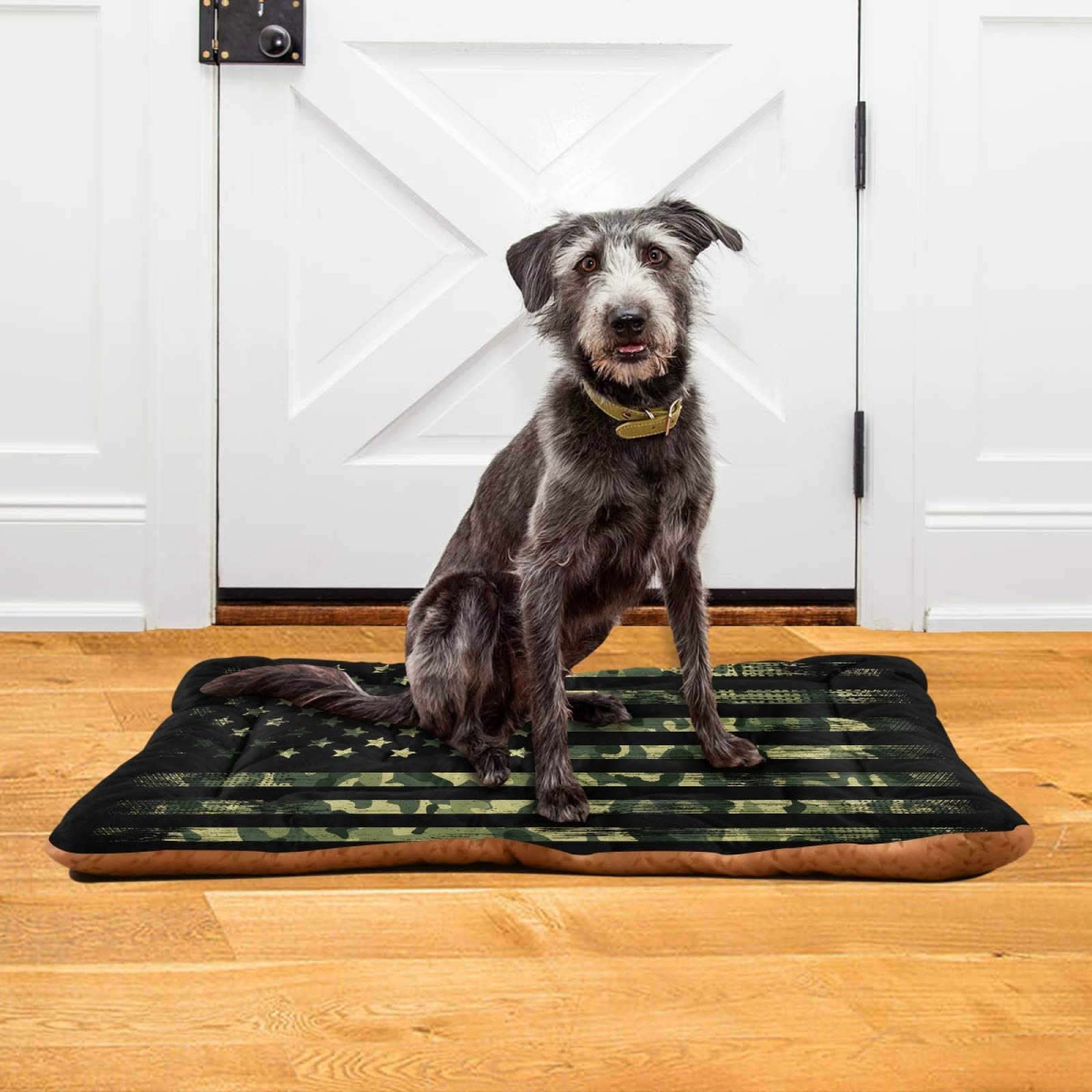 American Flag Camouflage Pet Bed - Ultra Soft Rectangle Dog & Cat Bed for Small Medium Large Dogs (36x24in) | Comfortable Calming Bed for Home, Crate & Travel Use