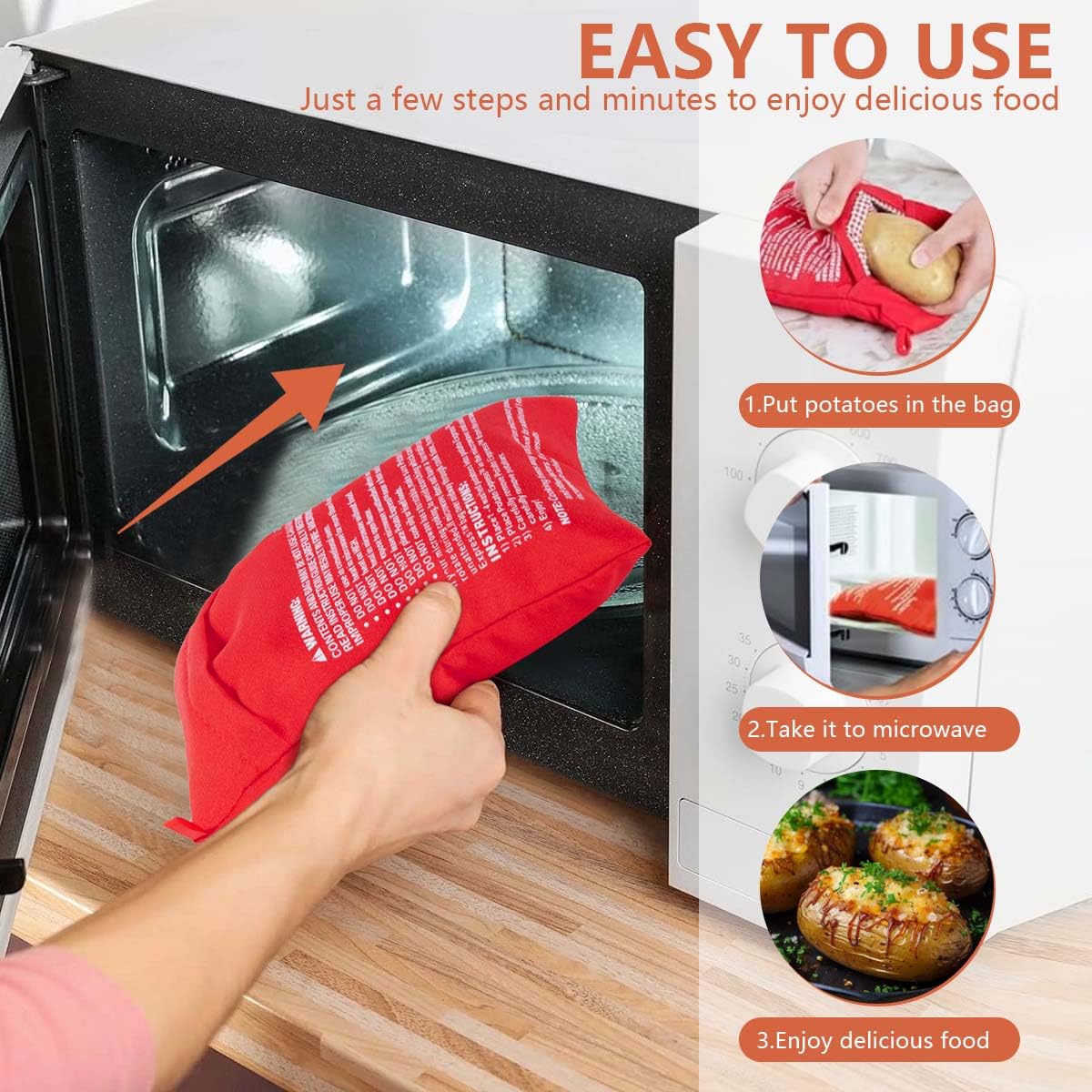 OBTANIM Microwave Potato Bag - 2 Pack Reusable Potato Cooker Pouch for Baking, Steaming & Cooking | Perfect for Quick Meals, Snacks & Healthy Eating (Red)
