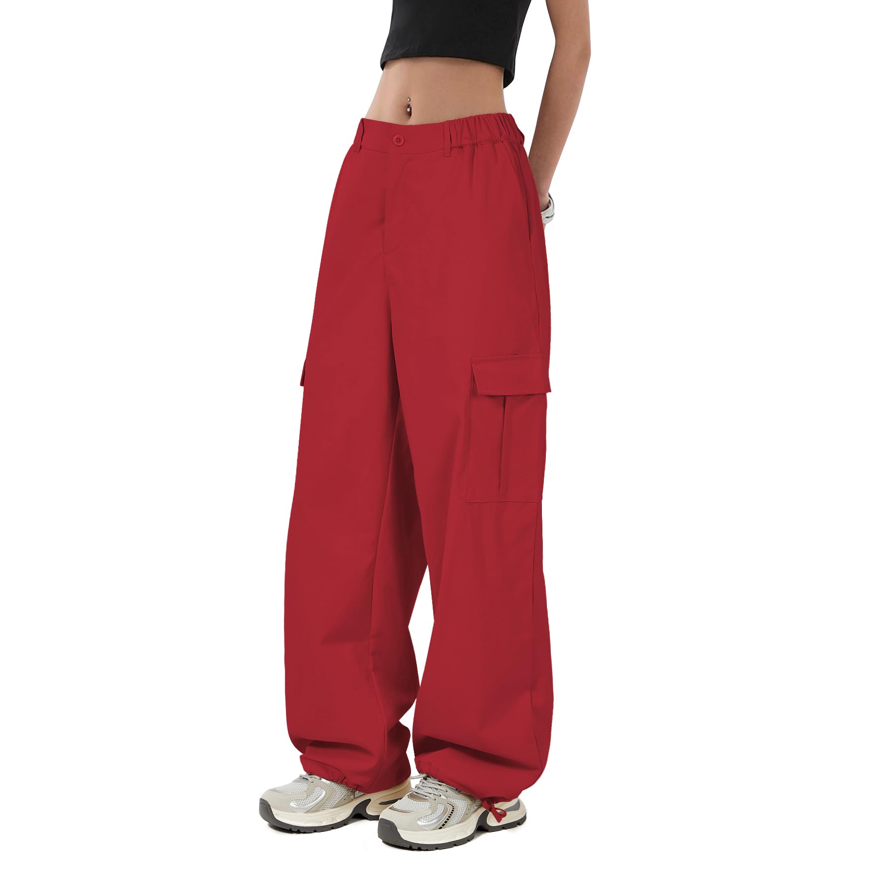 Zando Women's Y2K Baggy Cargo Pants - Stretchy High Waist Parachute Pants with Pockets | Trendy Wide Leg Trousers for Casual Wear, Street Style & Outdoor Activities
