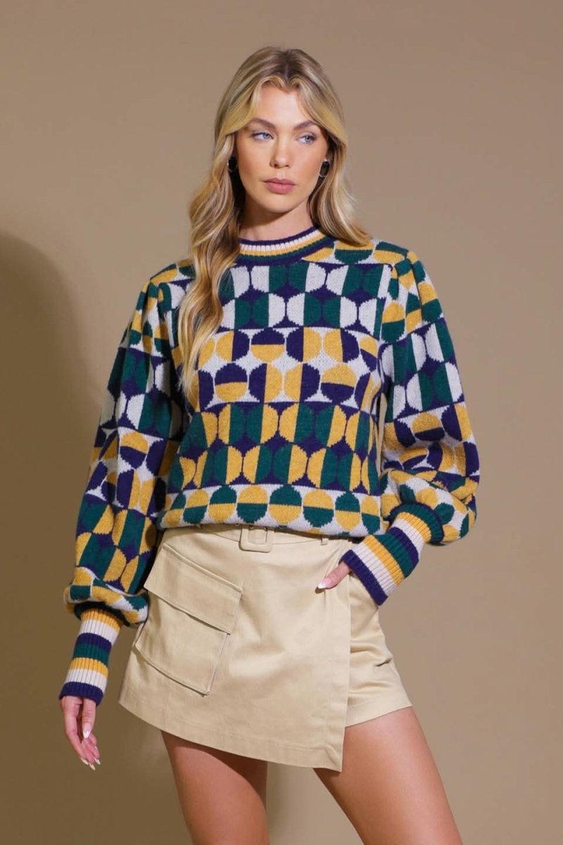 Cheer You On Jacquard Sweater Top - Stylish Knit Pullover for Women | Perfect for Casual Outings, Office Wear & Fall Fashion