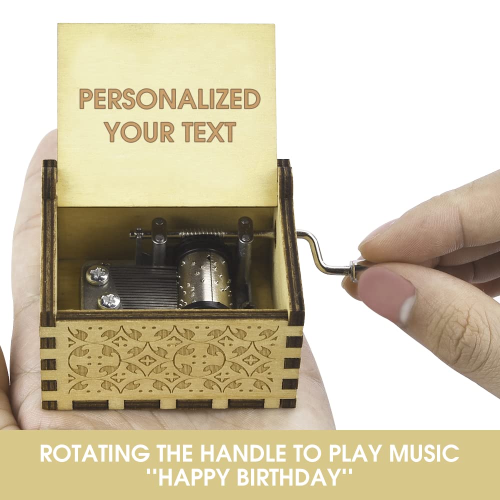 Hand-Cranked Personalized EBONY Wooden Music Box - Engraved 'Happy Birthday to You' - Perfect Gift for Daughter, Mom, Birthday & Valentine's Day - Romantic Home Decor & Keepsake Present