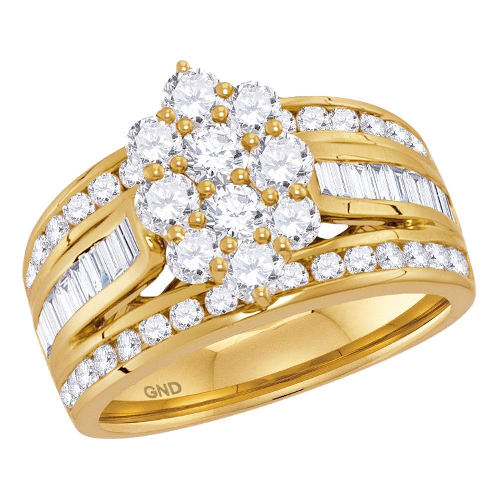 14K Yellow Gold Women's Round Diamond Cluster Ring - 2.00 CTTW Engagement, Wedding, Anniversary Gift for Her