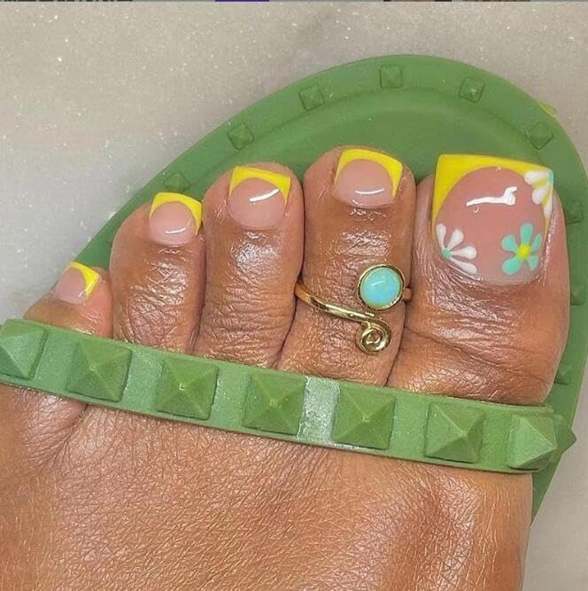 yellow flower French tips