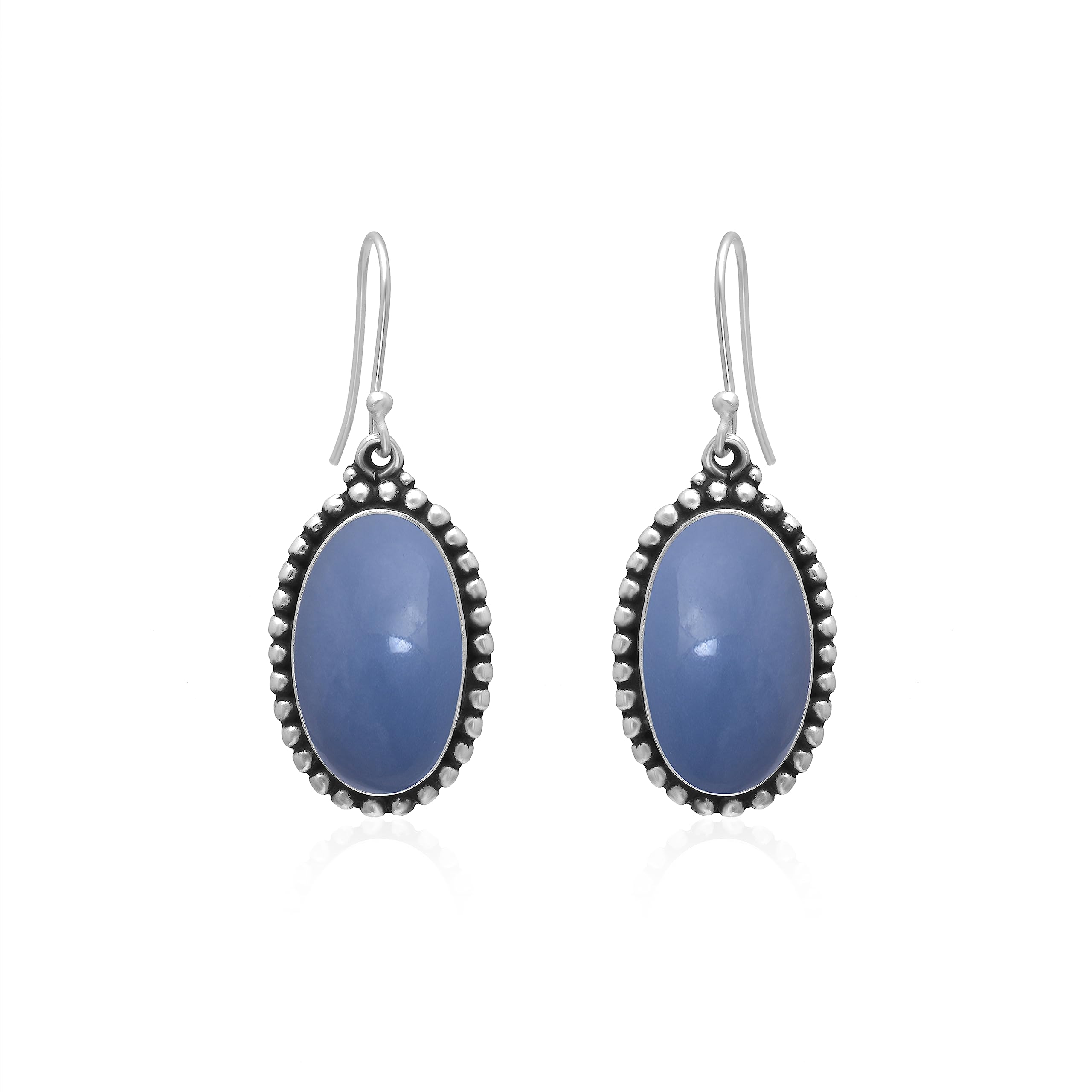 Veracity Jewelry Angelite Earrings for Women - 925 Sterling Silver Dangle Earrings with Blue Angelite Gemstone for Inner Peace - Handmade Healing Crystal Jewelry - Perfect for Meditation, Yoga & Spiritual Healing (VSE-482)