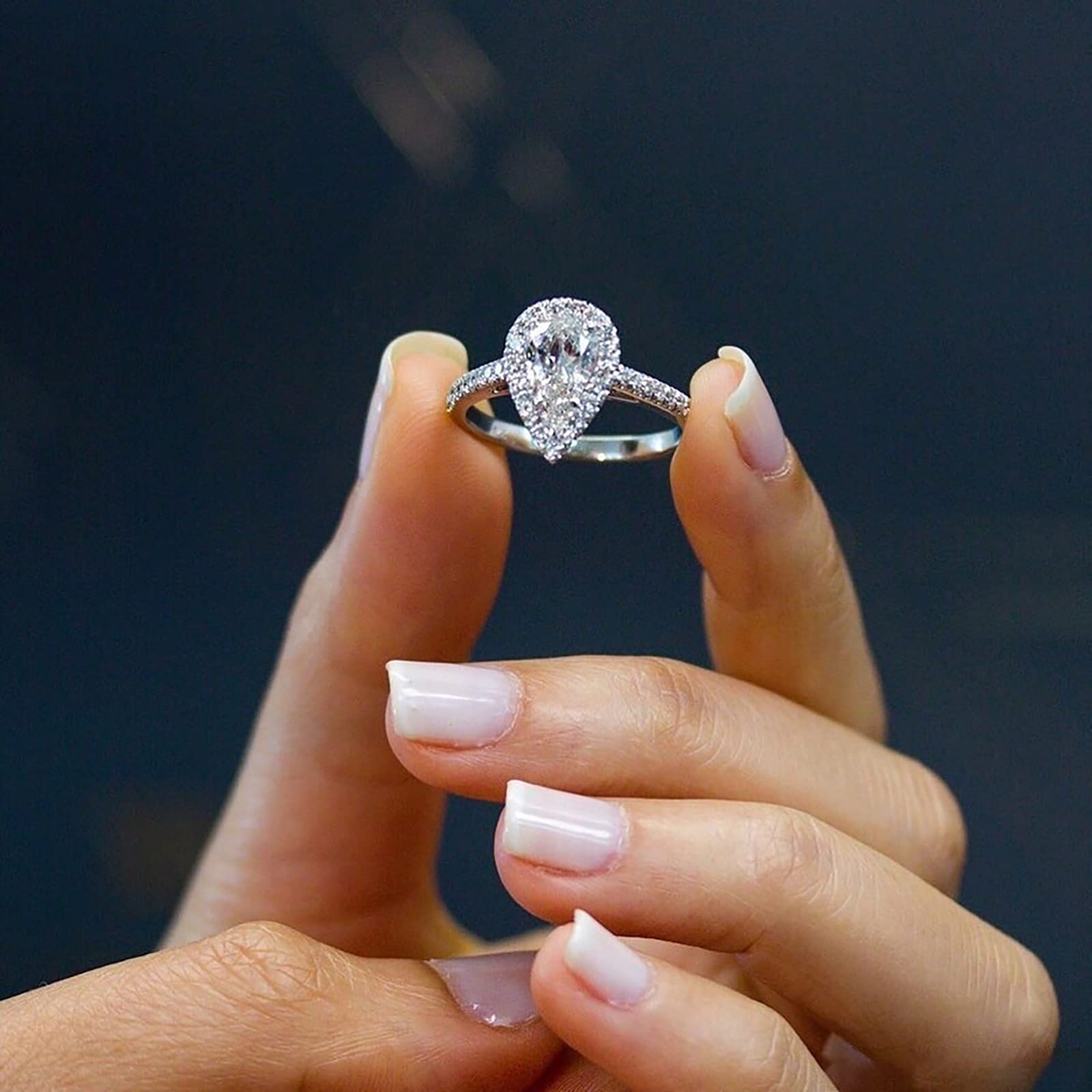 925 Sterling Silver Teardrop Pear Shape CZ Cubic Zirconia Engagement Ring Bridal Set - 2 Piece Solitaire Promise Rings for Weddings, Proposals & Anniversaries