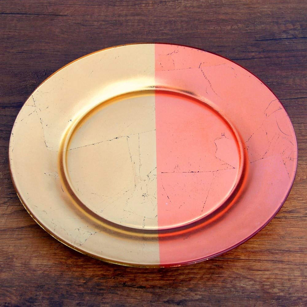Premium 4-Piece Red Pomegranate 4985-5 Gilt Edge Dinner Plates Set - Elegant Silver & Rose Gold Trim for Formal Dining, Wedding Registry & Holiday Entertaining