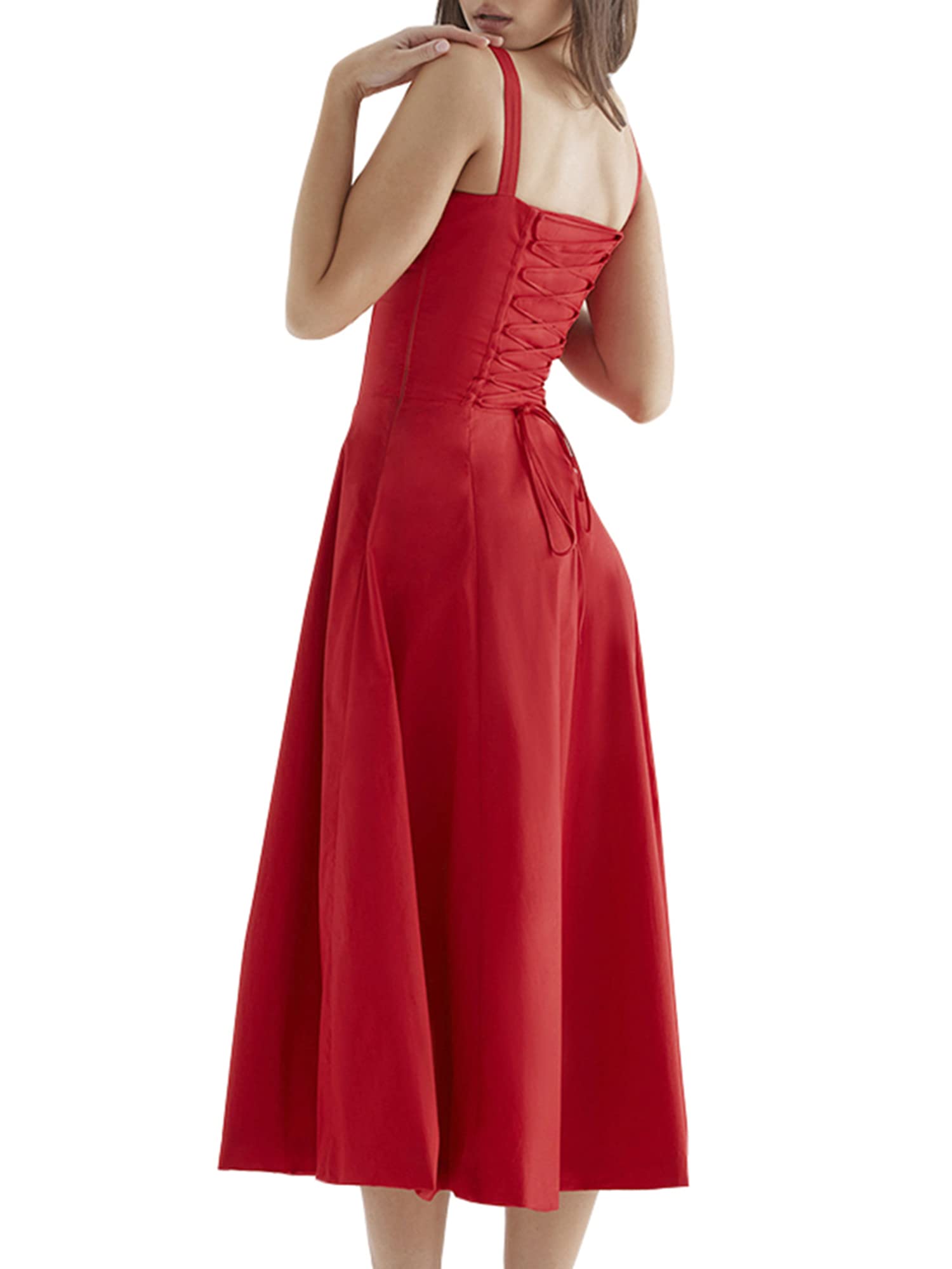 Yoisdtxc Women's Bohemian A-Line Dress - Solid Color Button Sleeveless Halter Midi Dress for Beach, Holiday & Party Wear | Casual Summer Dress for Vacation, Date Night & Outdoor Events
