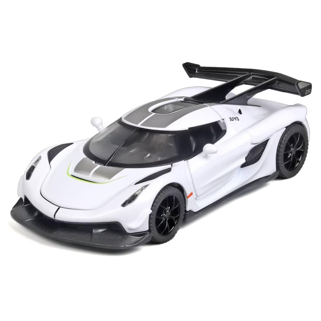 1/32 Scale Jesko Die Cast Metal Toy Cars for Kids - Pull Back Action with Light & Sound, Collectible Model Car for Boys Age 3+ (White) | Perfect for Birthday Gifts, Playtime & Car Collection Displays