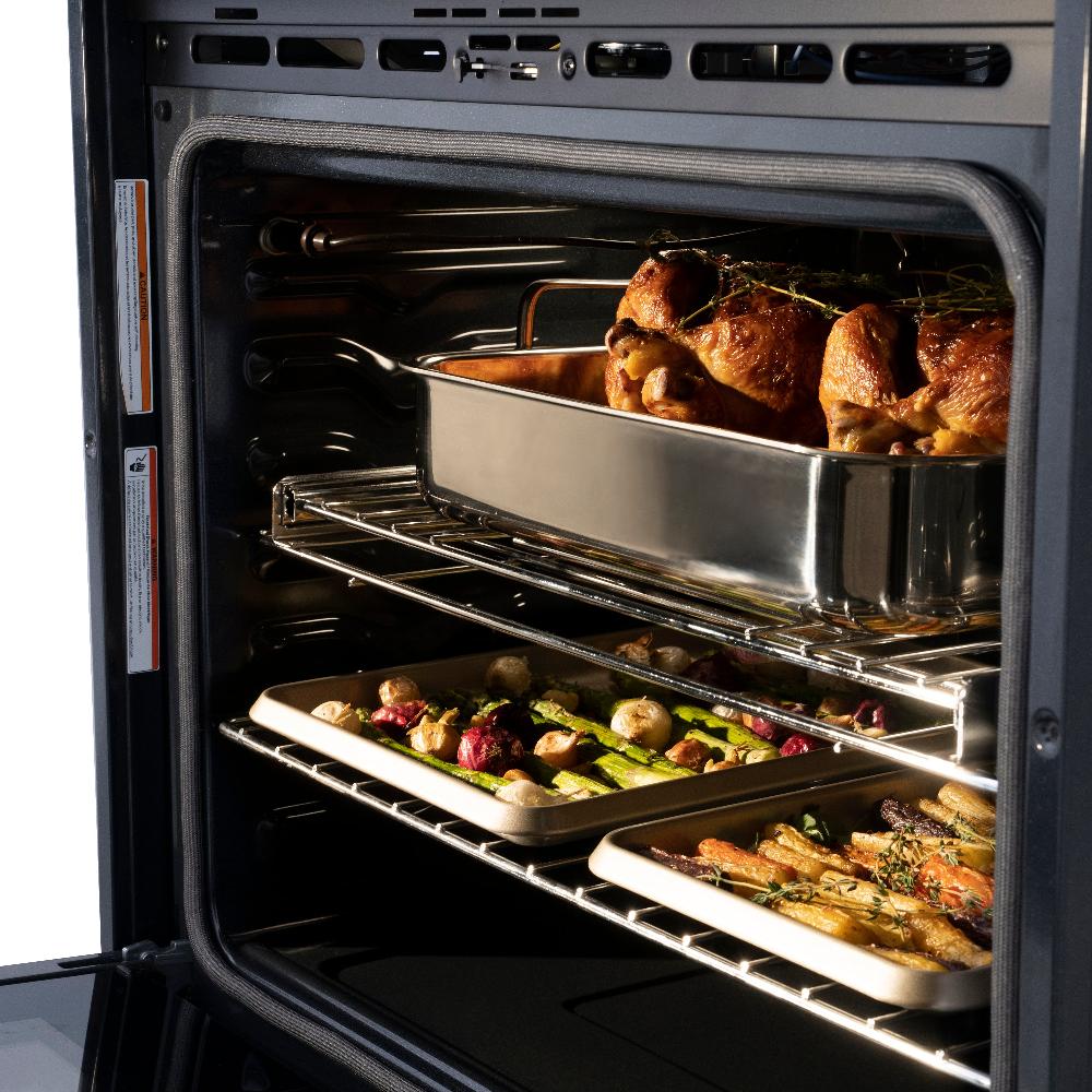 ZLINE Autograph Edition 30 Inch Black Stainless Steel Double Wall Oven with Air Fry & Self Clean - Professional True Convection Oven with Polished Gold Handles (WADBZ 30 G) - Perfect for Home Chefs & Modern Kitchens