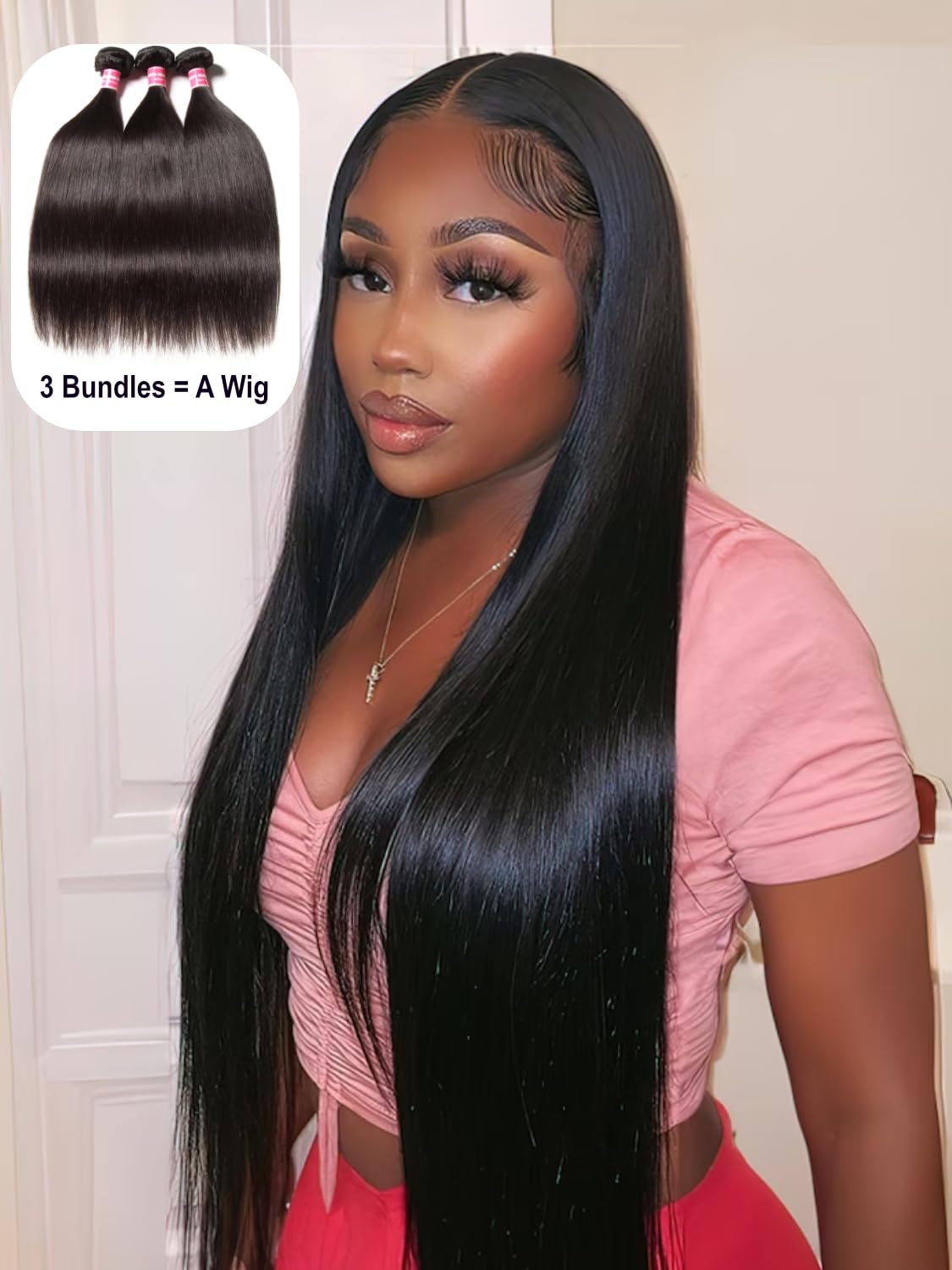 UNice Brazilian Straight 100% Virgin Human Hair Extensions - 3 Bundles Weft (10 12 14 Inch) | Natural Black Color | Perfect for Daily Wear, Styling & Special Occasions