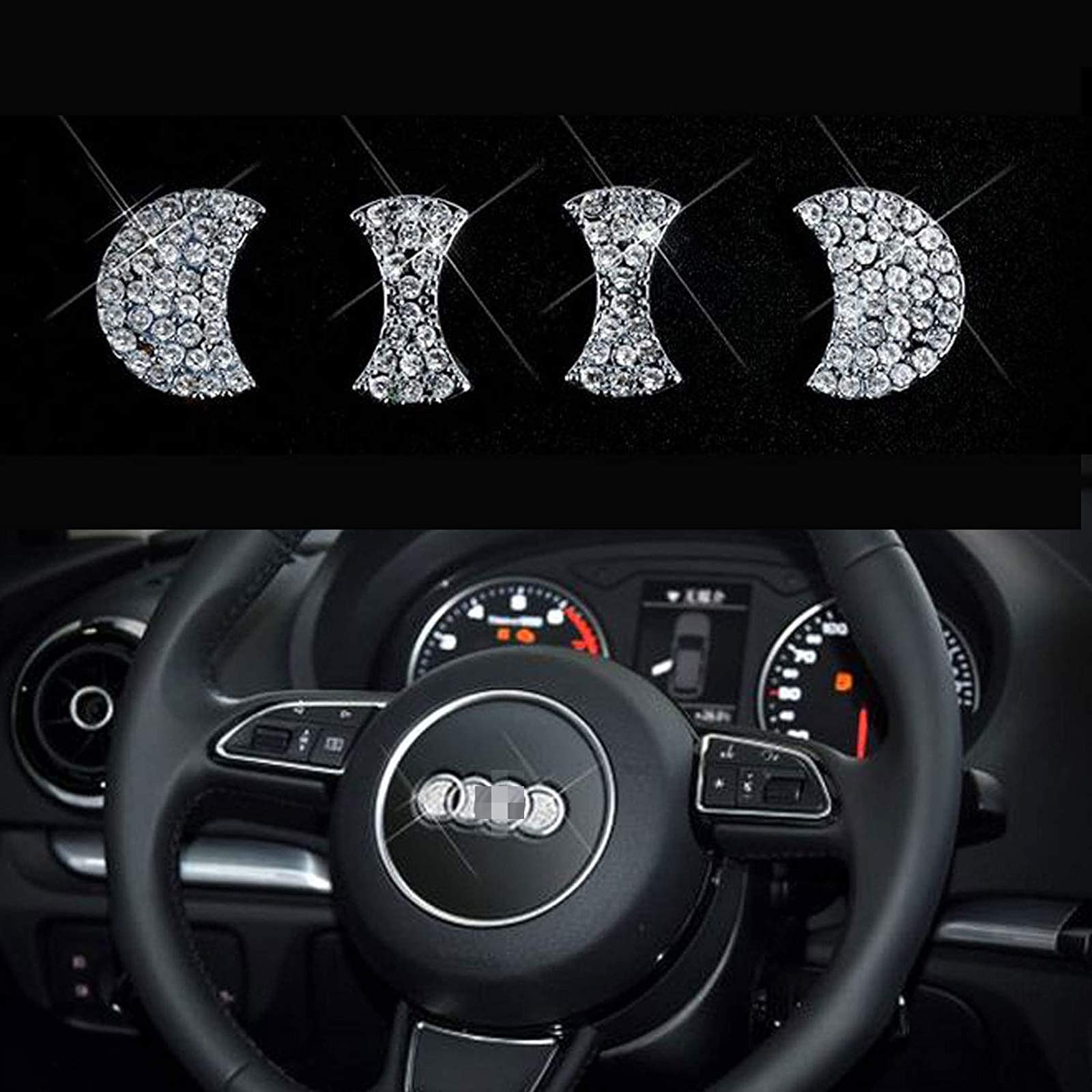 Diamond Steering Wheel Emblem Sticker - Bling Car Accessories Compatible with Audi, DIY Decorative Wheel Badge for Luxury & Style | Perfect for Car Customization & Personalization