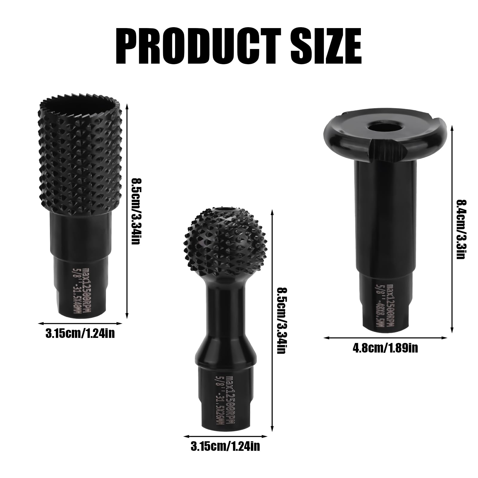 3PCS Woodworking Rotary Burr Set - 5/8-11 Thread Power Carving Bits for Angle Grinder (4.5