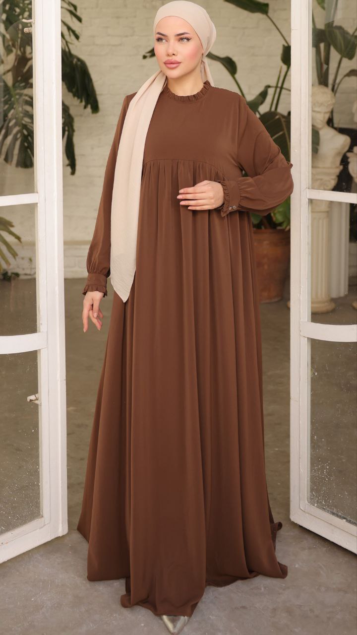 Elegant Gathered Sleeve Long Maxi Abaya Dress for Women - Modest Islamic Clothing for Prayer, Special Occasions & Everyday Wear