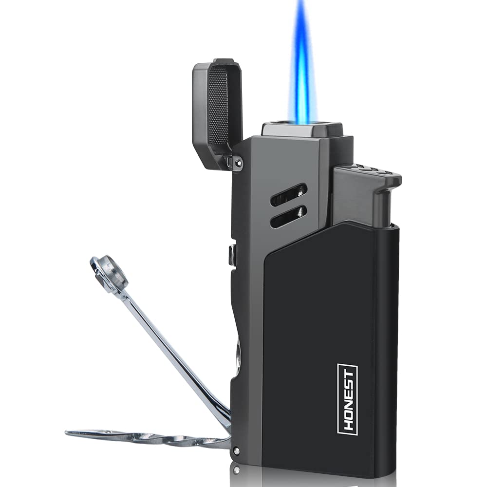 Jet Torch Cigar Lighter - Adjustable Butane Refillable for Outdoor & Cigars (Black)