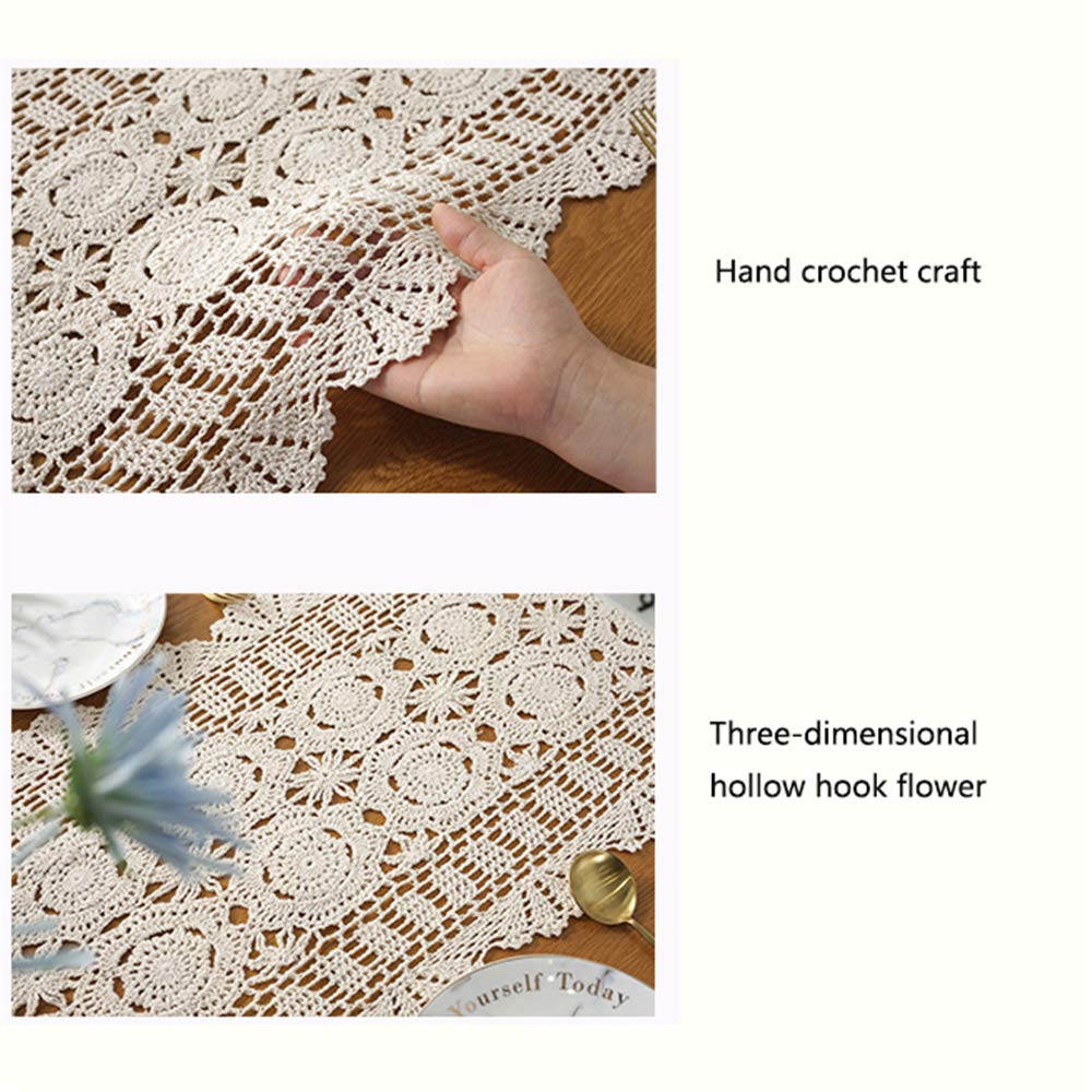 Handmade Hollow Woven Table Runner - American Country Retro Style Dining Table Decor with Pointed Fringe | Cotton TV Cabinet & Coffee Table Dustproof Cloth | Perfect for Farmhouse, Rustic & Boho Home Decor