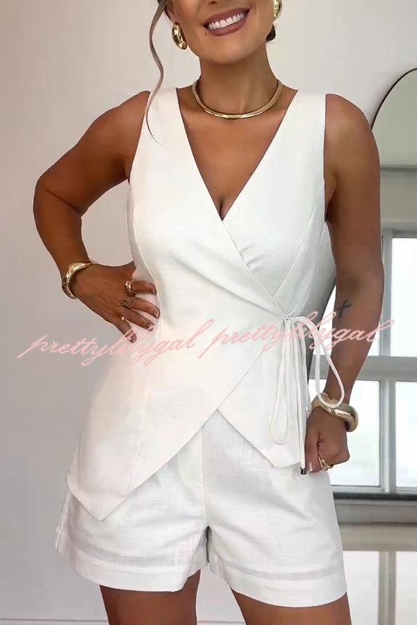 Women's Solid Color Casual Sleeveless V-Neck Top & Loose Shorts Set - Summer Outfit for Beach, Travel and Daily Wear