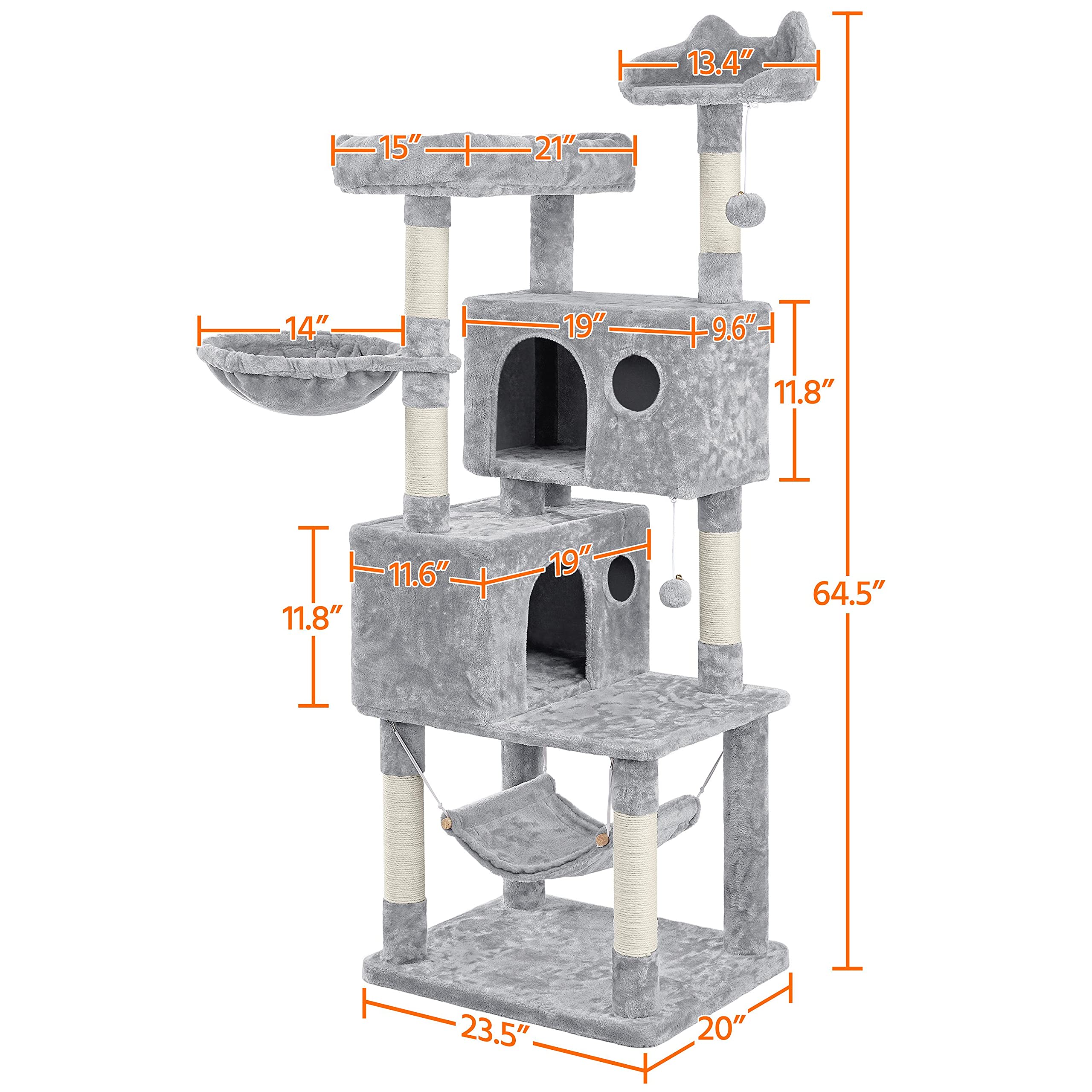 Topeakmart 64.5'' Large Cat Tree Condo Tower with Scratching Posts, Perches & Hammock - Multi-Level Cat Playhouse Furniture for Indoor Cats - Perfect for Play, Rest & Climbing in Living Rooms & Bedrooms