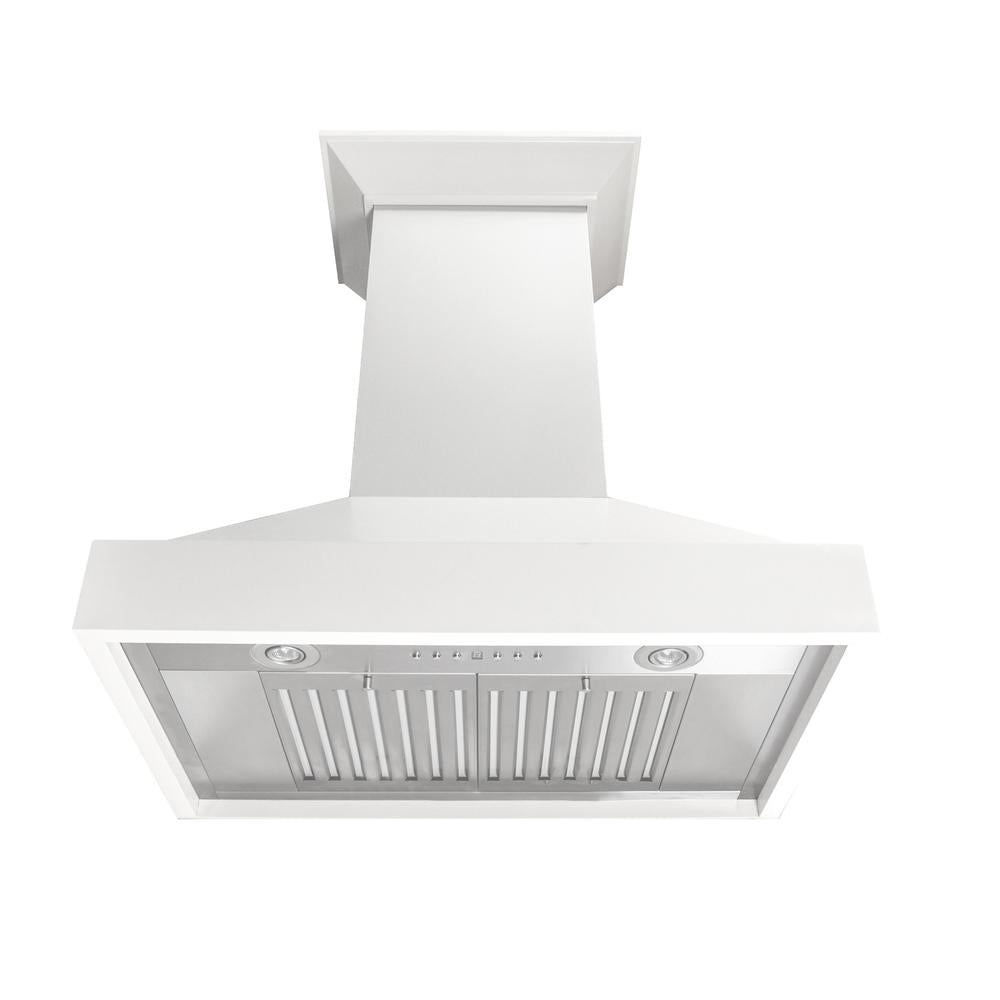 ZLINE 36 Inch Wooden Wall Mount Range Hood - Smooth Bright White Finish (KBWW 36) | Modern Kitchen Ventilation for Home Cooking & Baking