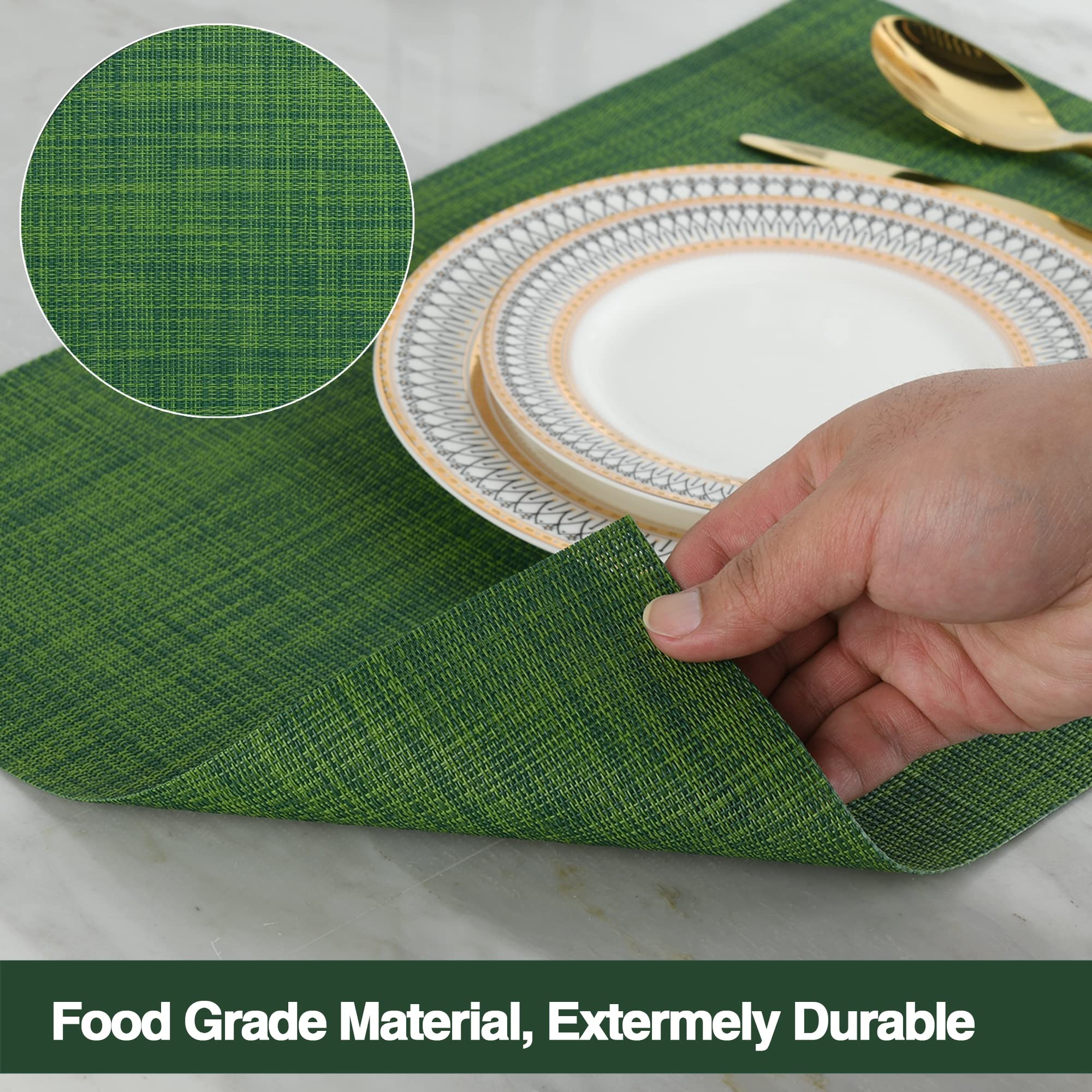 Eco-Friendly Christmas Placemats Set of 4 - Waterproof & Heat-Resistant PVC Table Mats for Holiday Dining - 17x12 Inch Green Vinyl Placemats - Perfect for Christmas Dinner, Party Decor, and Festive Home Decorating