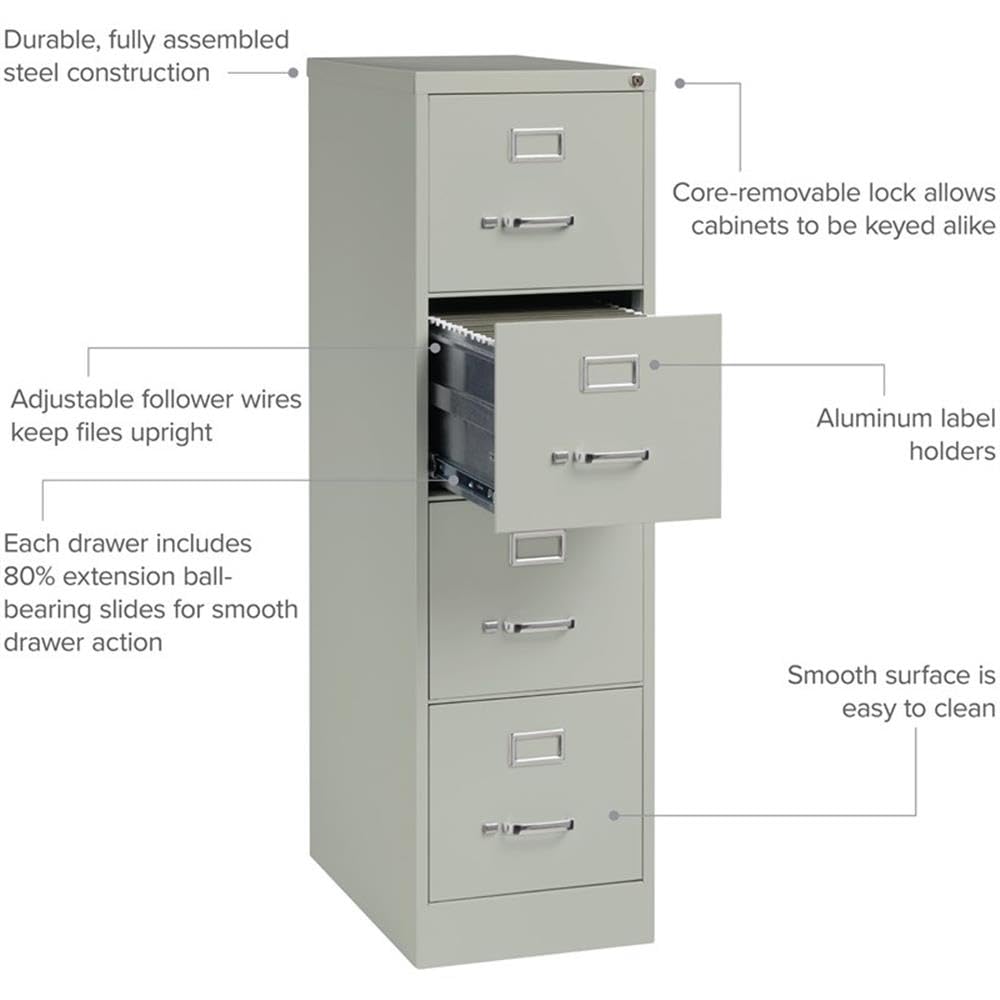 Hirsh 17547 Letter Size File Cabinet - Light Gray Office Storage for Documents & Folders - Perfect for Home, Office & School Organization