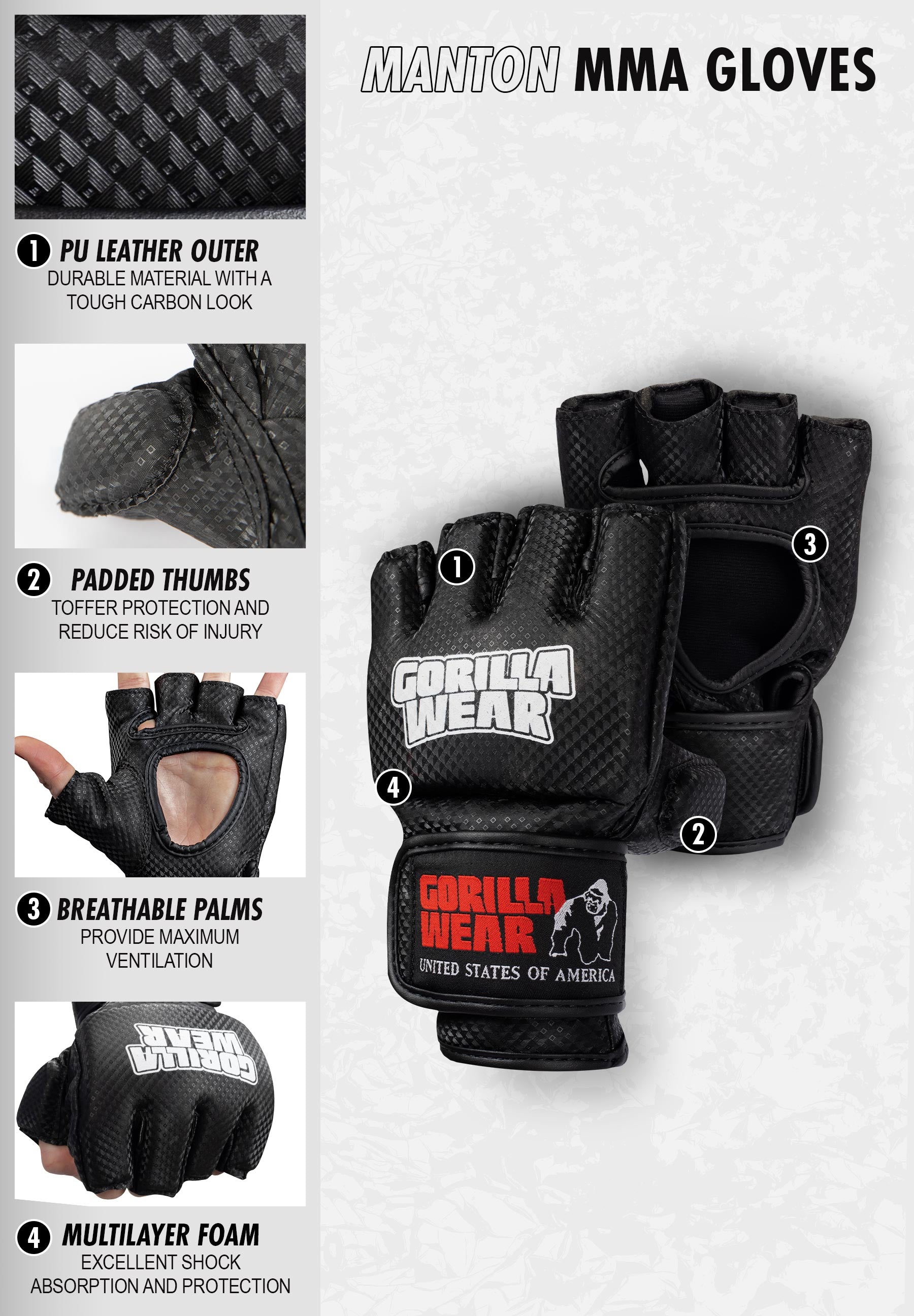 Premium Manton MMA Gloves with Thumb Support - Black & White Training Gloves for MMA, Boxing, Muay Thai & Kickboxing - Ideal for Sparring, Bag Work & Fitness Training