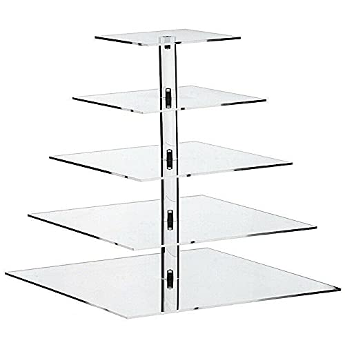 5-Tier Clear Acrylic Cupcake Stand - Premium Square Crystal Display for Birthday Parties, Weddings, Dessert Tables & Events - Durable Cupcake Holder, Cake Stand, Dessert Tray for Bakeries & Catering