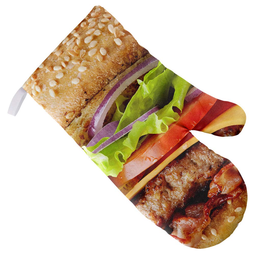 Large Hamburger Oven Mitt - Heat Resistant BBQ Glove for Indoor & Outdoor Cooking, Grilling, Baking - Perfect for Kitchen, Camping, and Backyard Parties