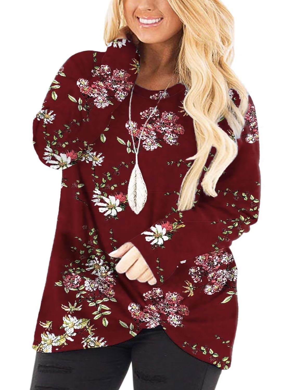 Plus Size Women's Knotted Long Sleeve T-Shirt - Loose Casual Blouse for Women | Comfortable & Stylish Top for Everyday Wear, Work & Date Night