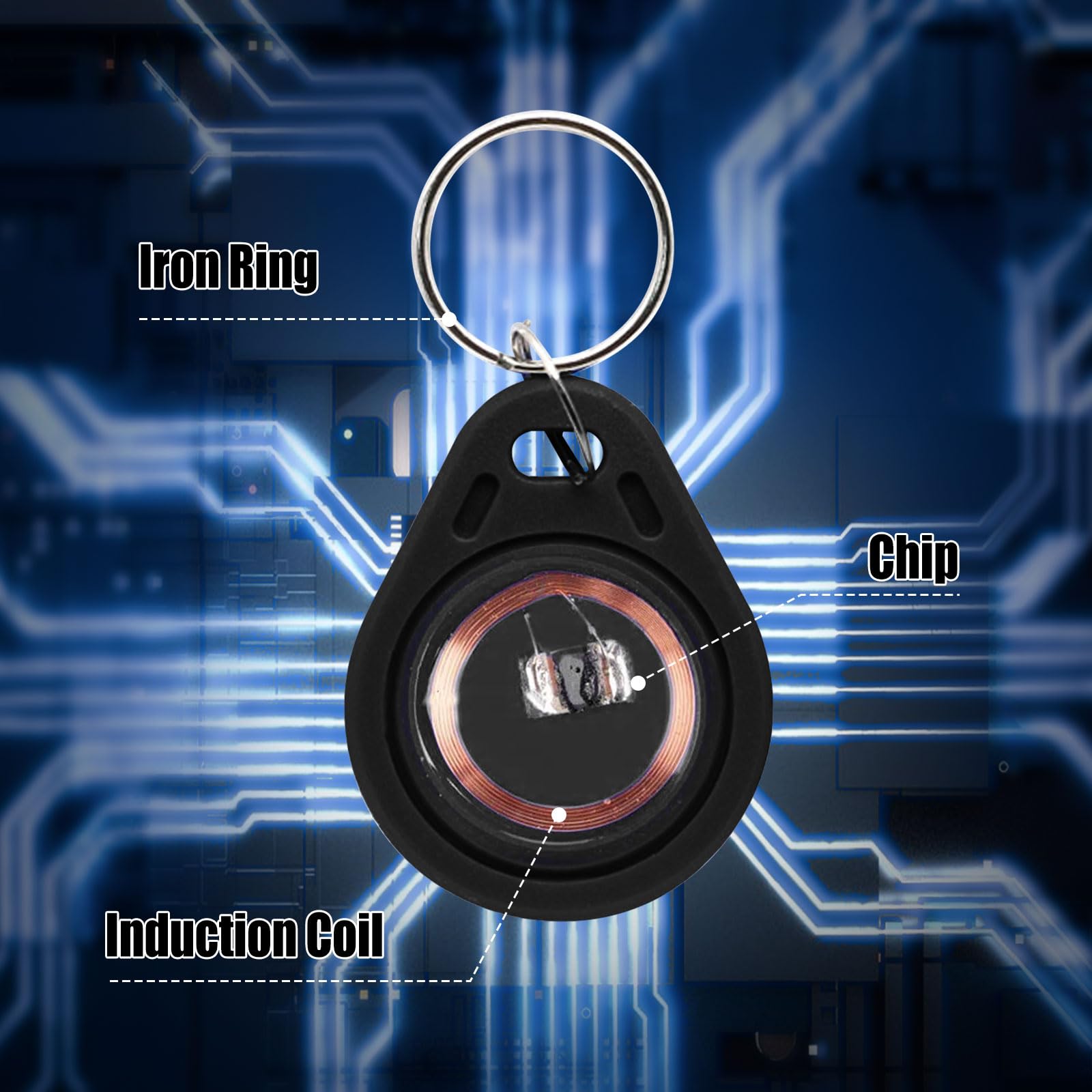 50Pcs 125kHz RFID Writable Rewritable T5577 Fob Tag - Key Fob Proximity ID Card Token for RFID Writer (Black) | Access Control, Security Systems, Time Attendance Tracking