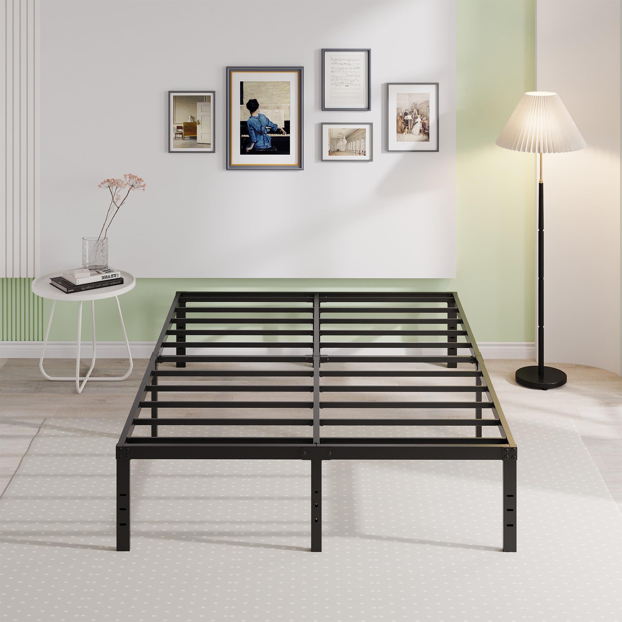EMODA 18 Inch Heavy Duty California King Bed Frame - Tall Metal Platform with Large Storage Space, No Box Spring Needed, Noise Free, Black - Perfect for Master Bedrooms & Guest Rooms