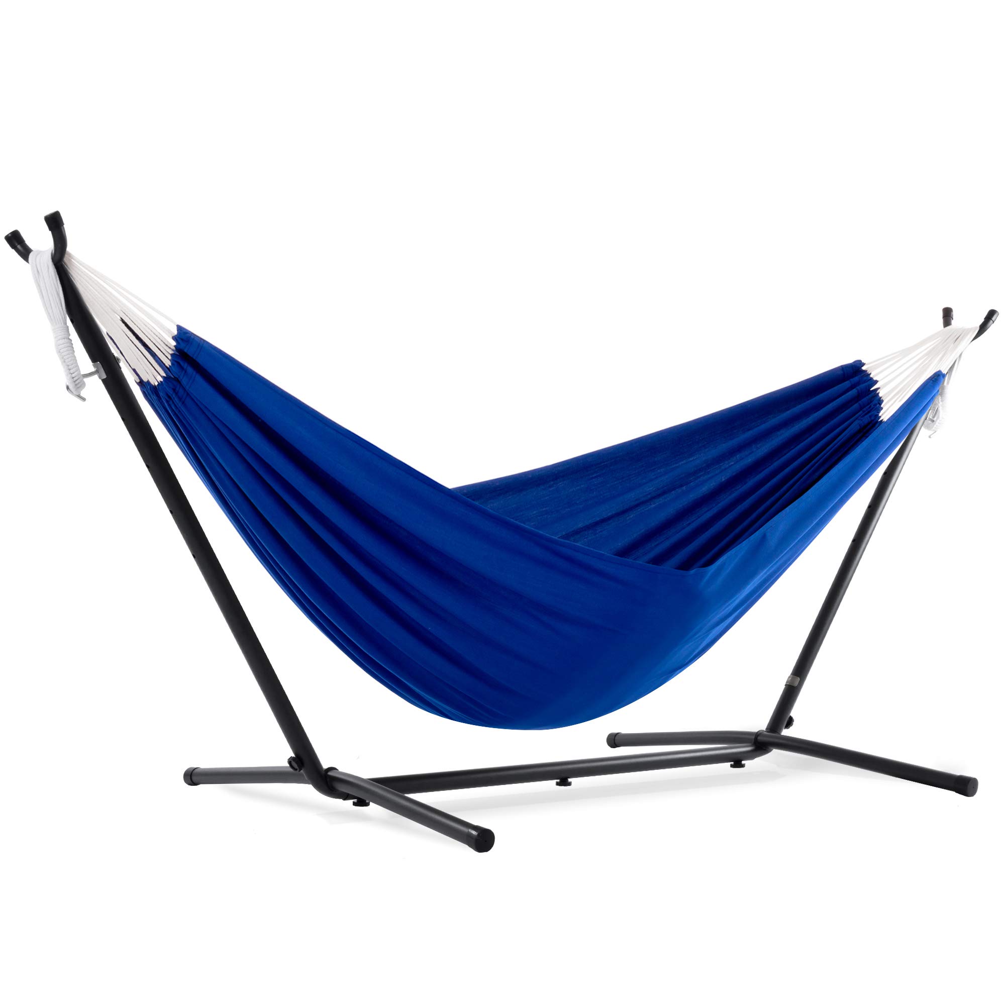 Vivere Double Hammock with Space-Saving Steel Stand & Carry Bag - 450 lb Capacity, Royal Blue - Perfect for Backyard, Camping, Beach & Outdoor Relaxation