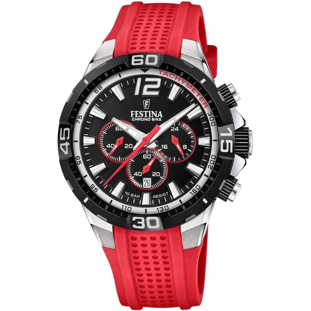 Festina F20523/7 Men's Red Chronograph Bike Watch with Black Strap - Waterproof Sports Watch for Cycling, Running & Outdoor Activities