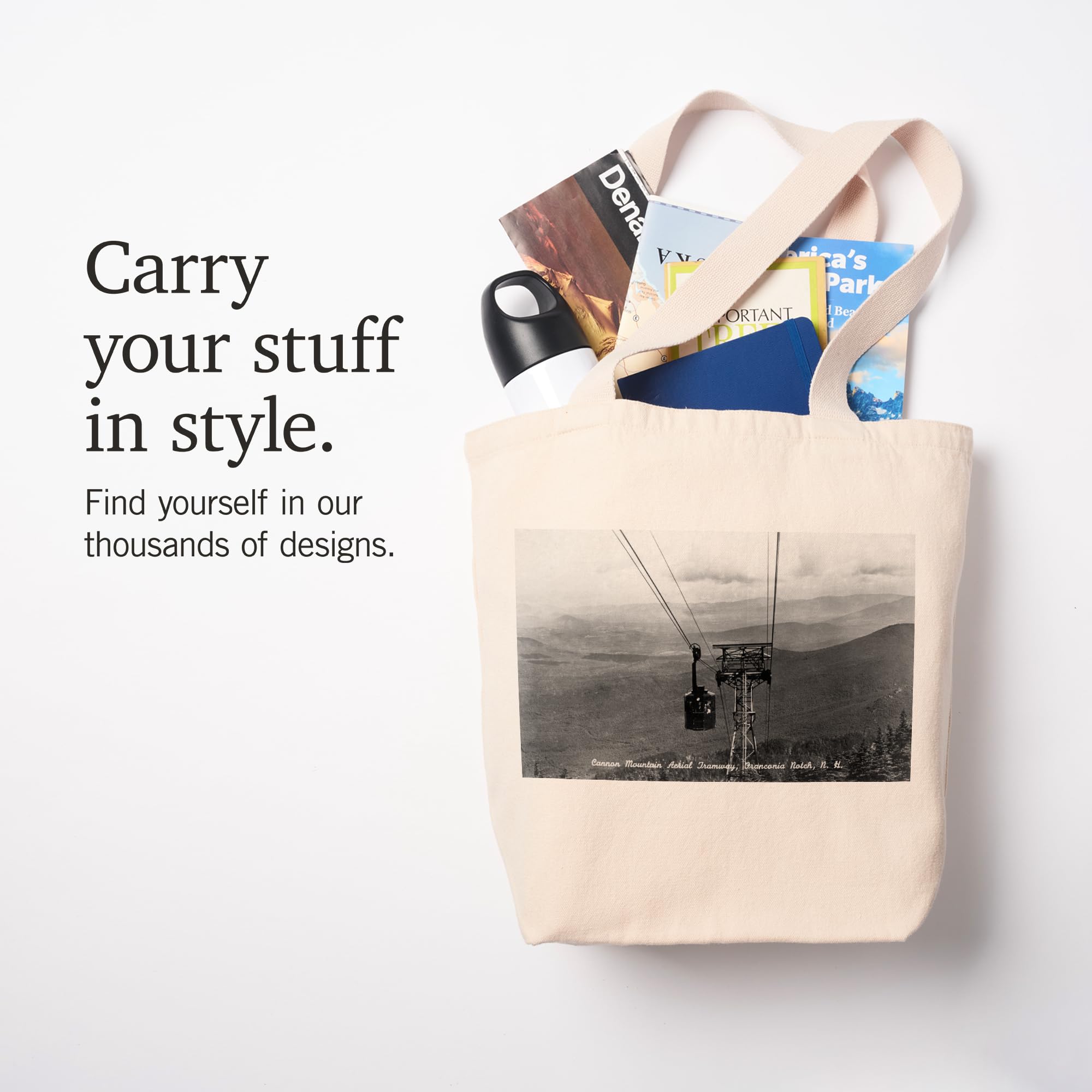 Lantern Press Franconia Notch New Hampshire Panoramic Aerial View Tote Bag - 100% Cotton Canvas Reusable Shopping Bag - Perfect for Groceries, Beach Trips & Eco-Friendly Lifestyle