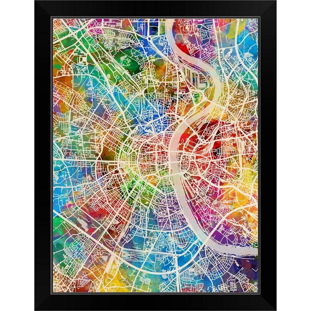 Canvas On Demand Cologne Germany City Map Black Framed Wall Art Print - Vintage Travel Decor for Home, Office & Living Room