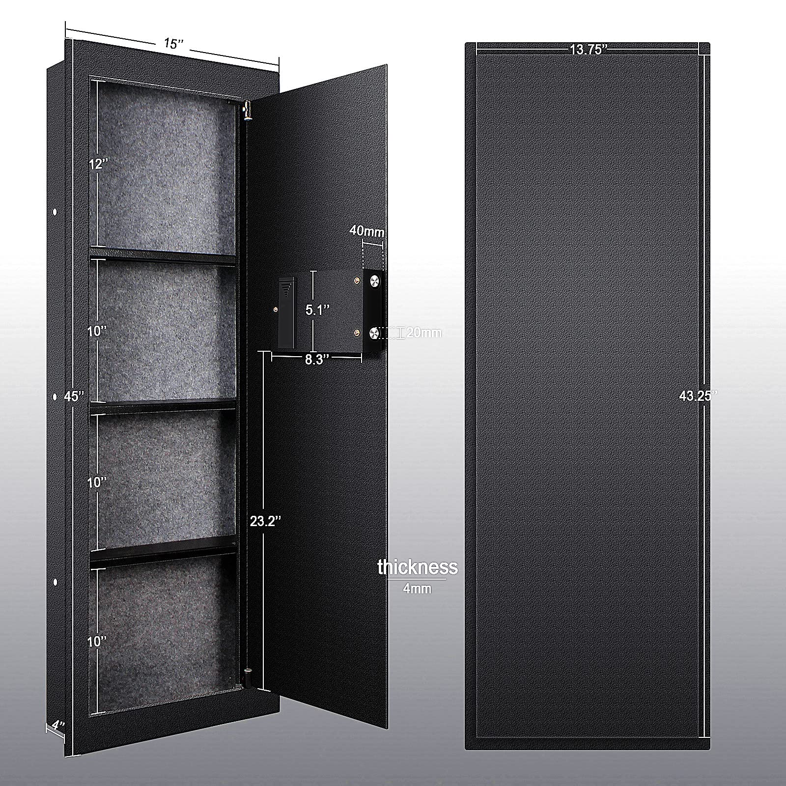 Langger Biometric Wall Safe - Hidden Fingerprint Security Safe Between Studs, Large Black Wall Vault for Cash, Jewelry & Documents | Perfect for Home, Office & Bedroom Security