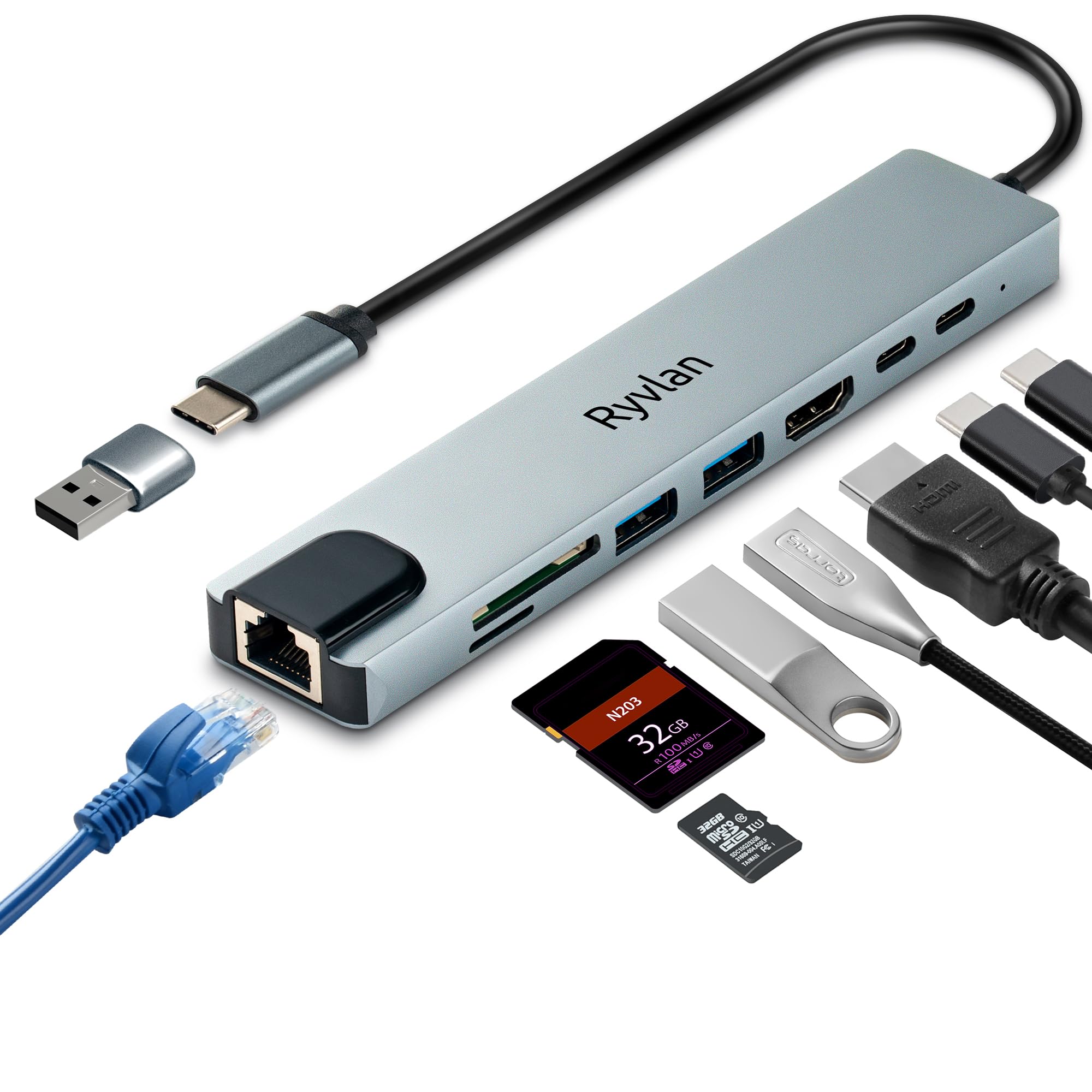 8-in-1 USB-C Hub with 4K HDMI, 100W Fast Charging - Multiport Adapter & Dock Station for MacBook, iPad, Chromebook - Perfect for Work, Travel & Home Office