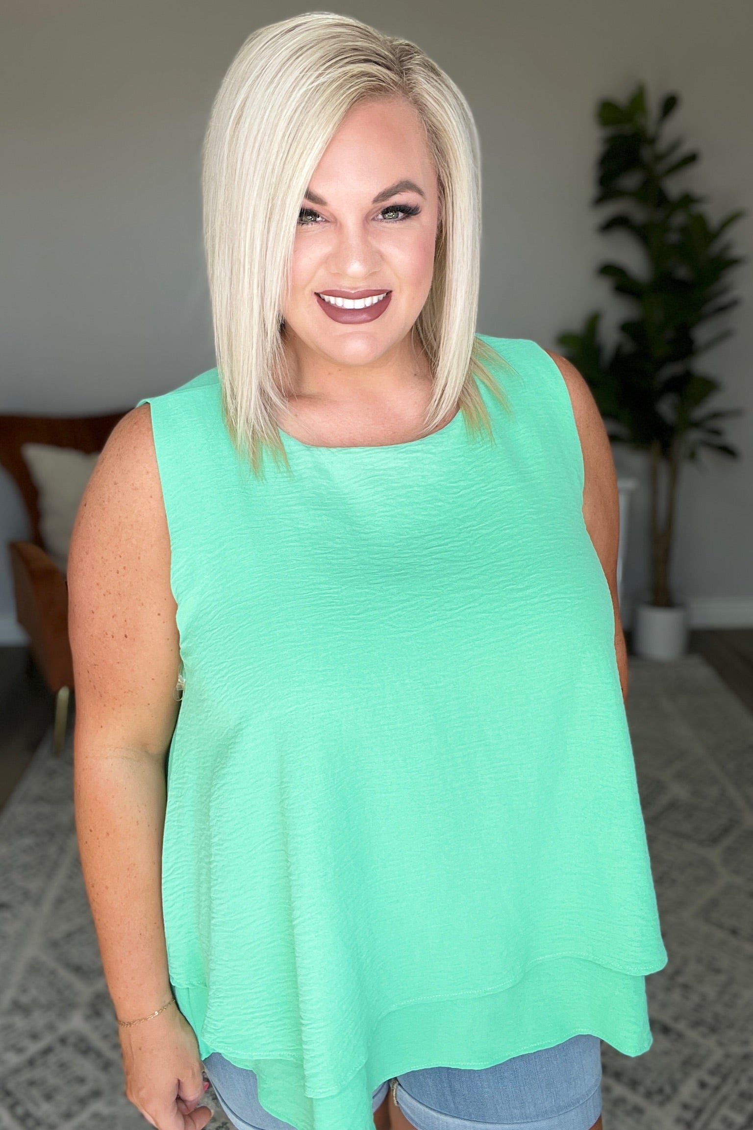 Mint Green Double Tiered Flare Tank Top for Women - Casual & Party Wear - Summer Fashion Essential