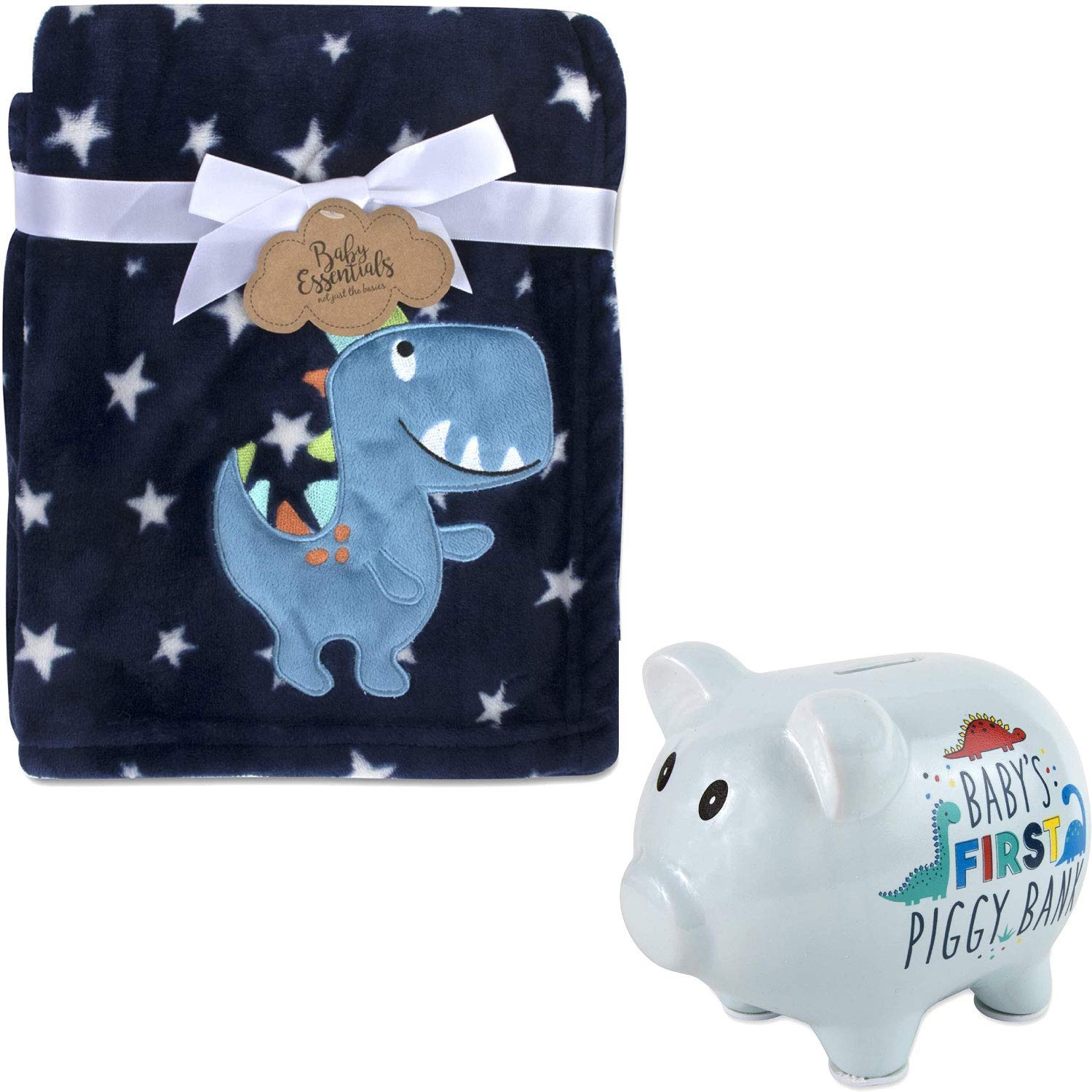 **Soft Plush Baby Dino Blanket for Boys & Girls - Cute Dinosaur Gifts with First Dino Piggy Bank - Perfect for Nursery, Birthday & Baby Showers**