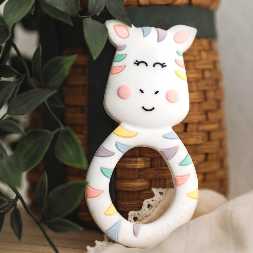 Little Cheeks Silicone Teether - Pastel Zebra Baby Teething Toy for Soothing Sore Gums | BPA-Free, Soft & Safe for Infants | Perfect for Home, Travel & Daycare Use