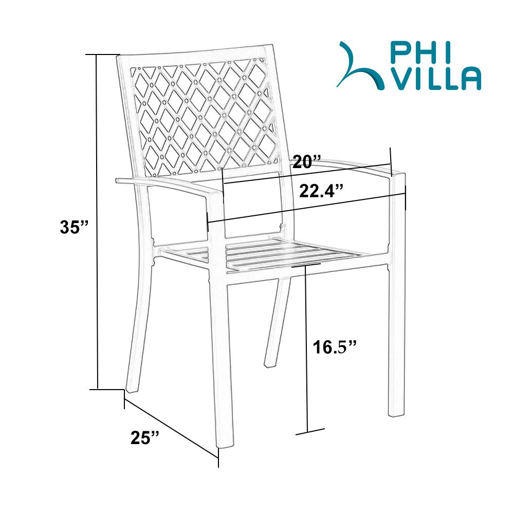 PHI VILLA Stackable Black Wrought Iron Patio Dining Chairs Set of 2 - Heavy Duty 300 LBS Capacity Metal Outdoor Chairs for Garden, Backyard, Poolside & Restaurant Use
