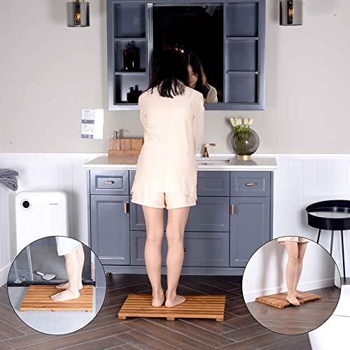 Teak Wood Bath Mat - Non-Slip Shower Mat for Bathroom - 23.6x15.7 Inch - Spa & Home Decor