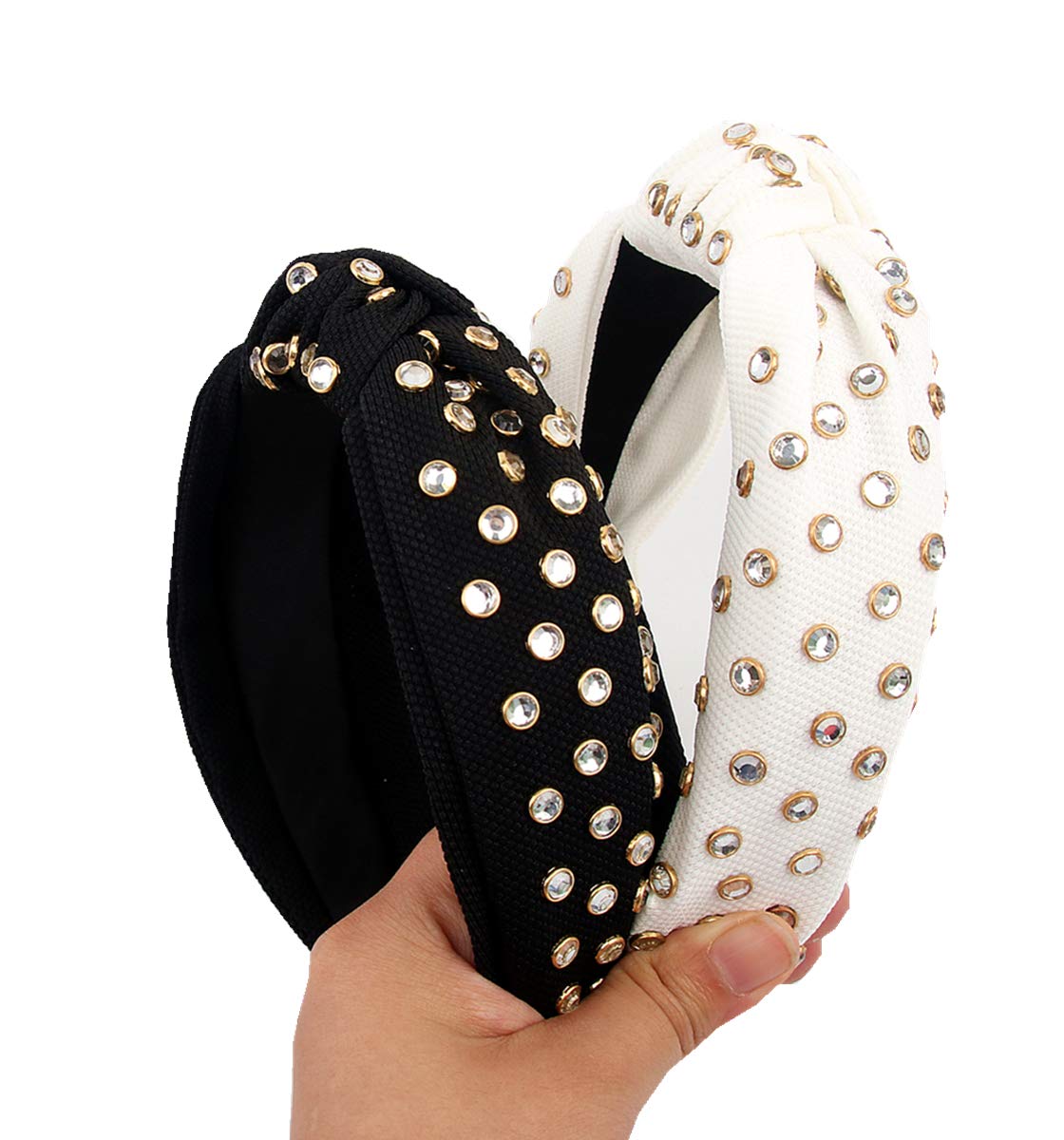 2 Pack Beaded Knotted Headbands for Women - Fashionable Wide Band Hair Hoops with Stud Embellishments | Perfect for Parties, Weddings & Everyday Wear