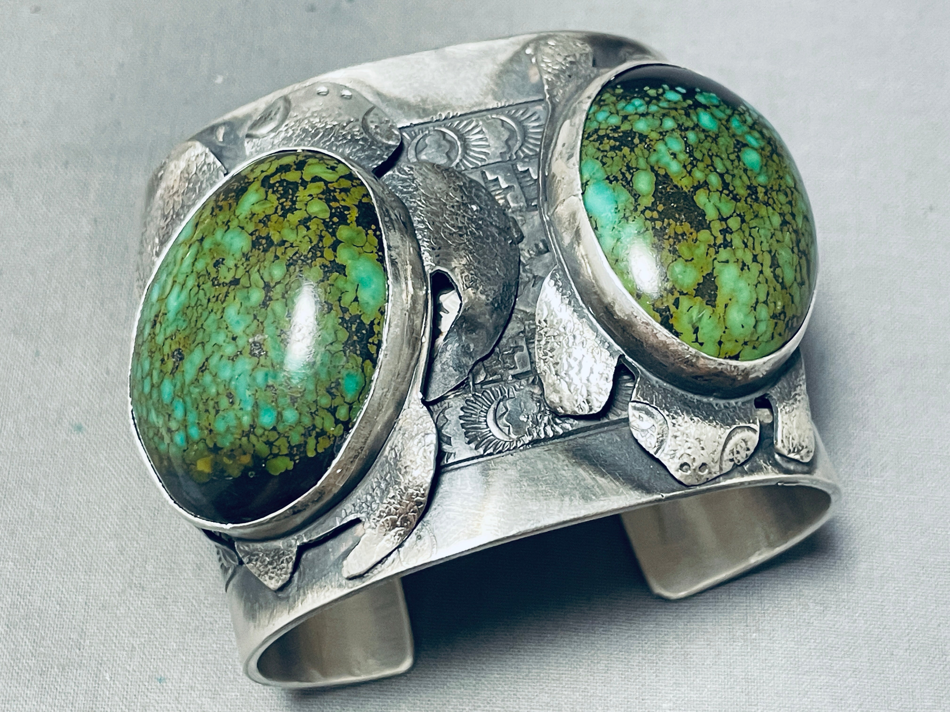 188 Grams Double Green Turquoise Sterling Silver Cuff Bracelet - Handmade Jewelry for Women, Boho Chic Accessories, Perfect for Weddings & Special Occasions