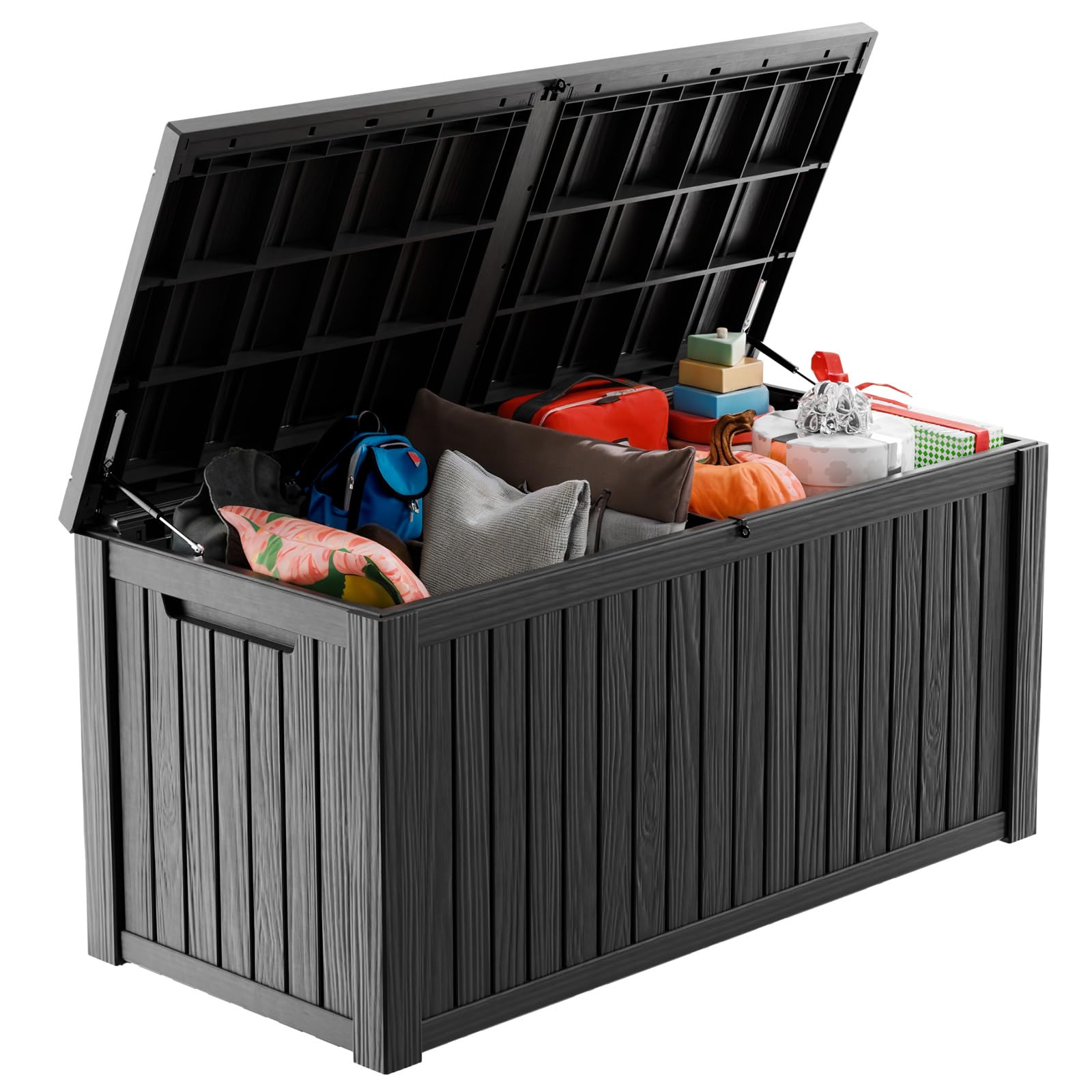 Vixzen 180 Gallon Resin Deck Box - Lockable Outdoor Storage Container for Patio Cushions, Garden Tools, Pool Accessories | Weatherproof & UV Resistant Black Deck Box | Perfect for Backyard, Poolside & Garden Organization